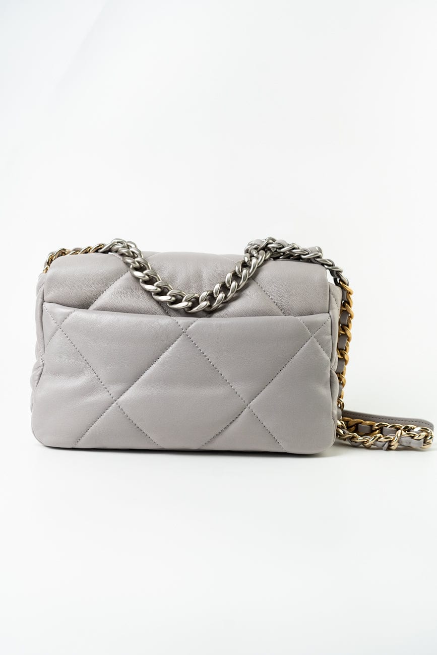 22C Light Grey Lambskin Quilted 19 Flap Small