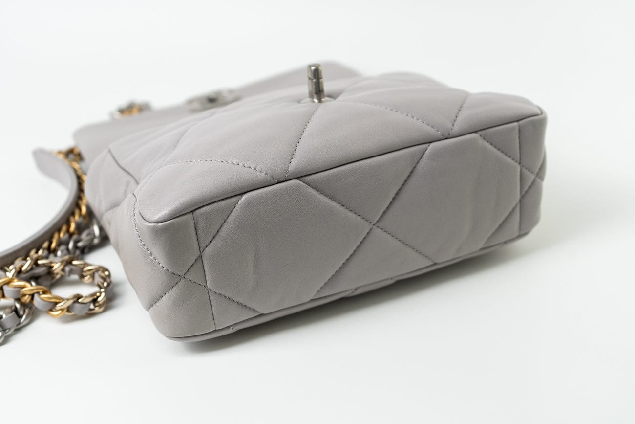 22C Light Grey Lambskin Quilted 19 Flap Small