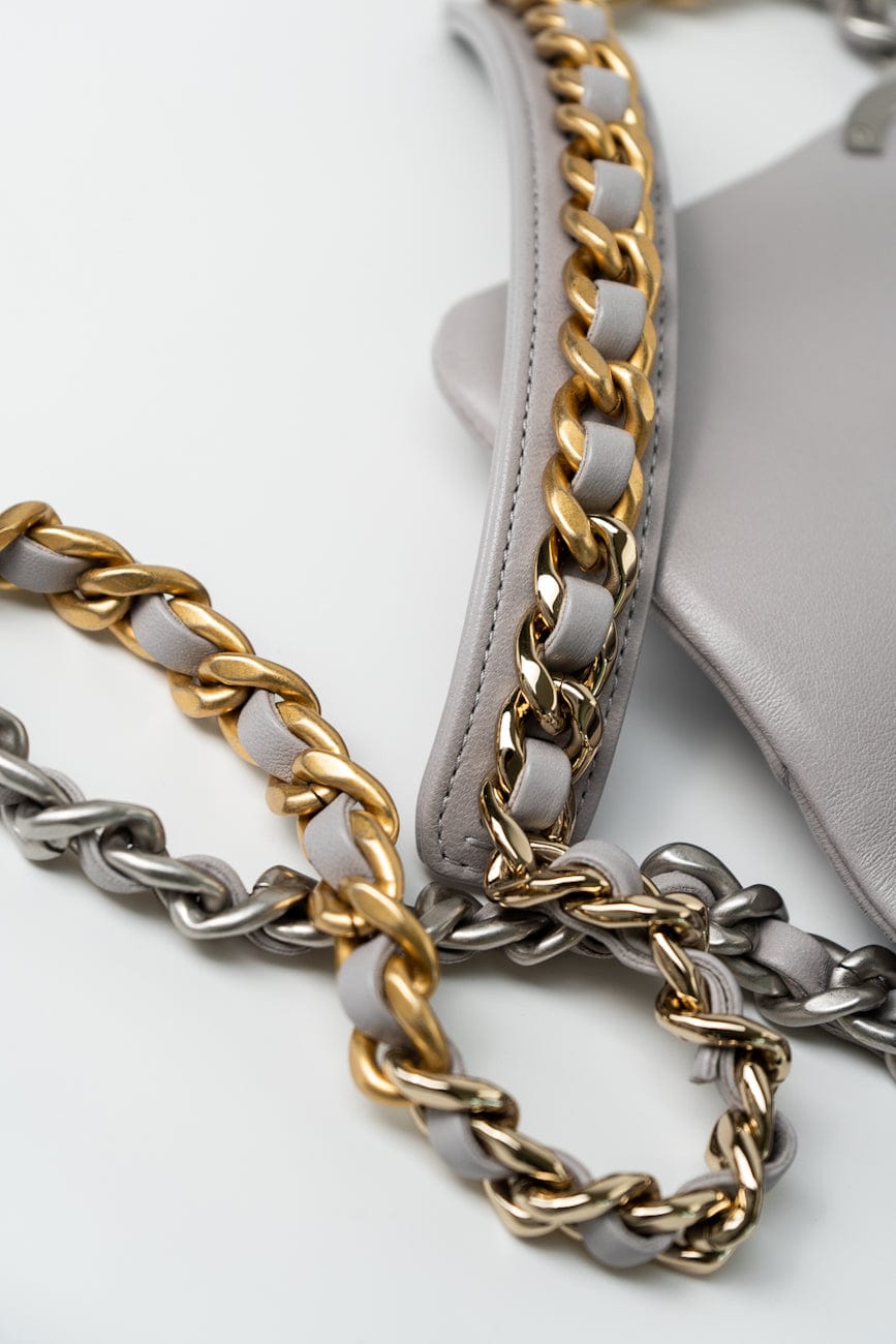 22C Light Grey Lambskin Quilted 19 Flap Small