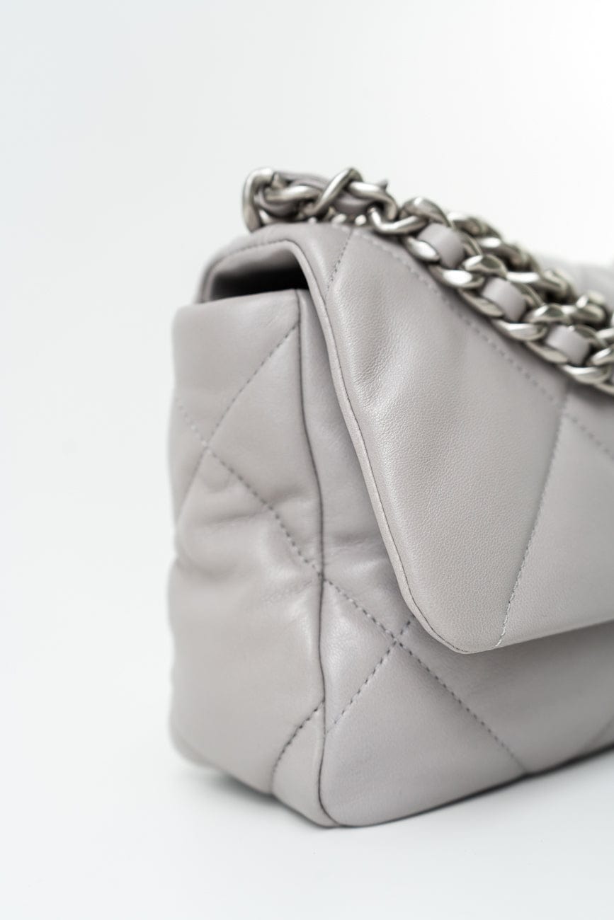 22C Light Grey Lambskin Quilted 19 Flap Small