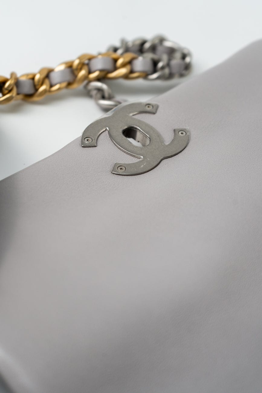 22C Light Grey Lambskin Quilted 19 Flap Small