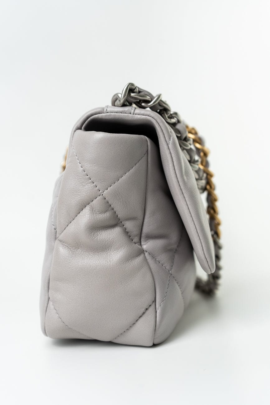22C Light Grey Lambskin Quilted 19 Flap Small