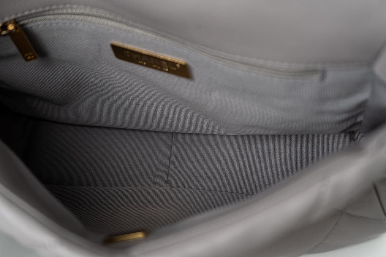 22C Light Grey Lambskin Quilted 19 Flap Small