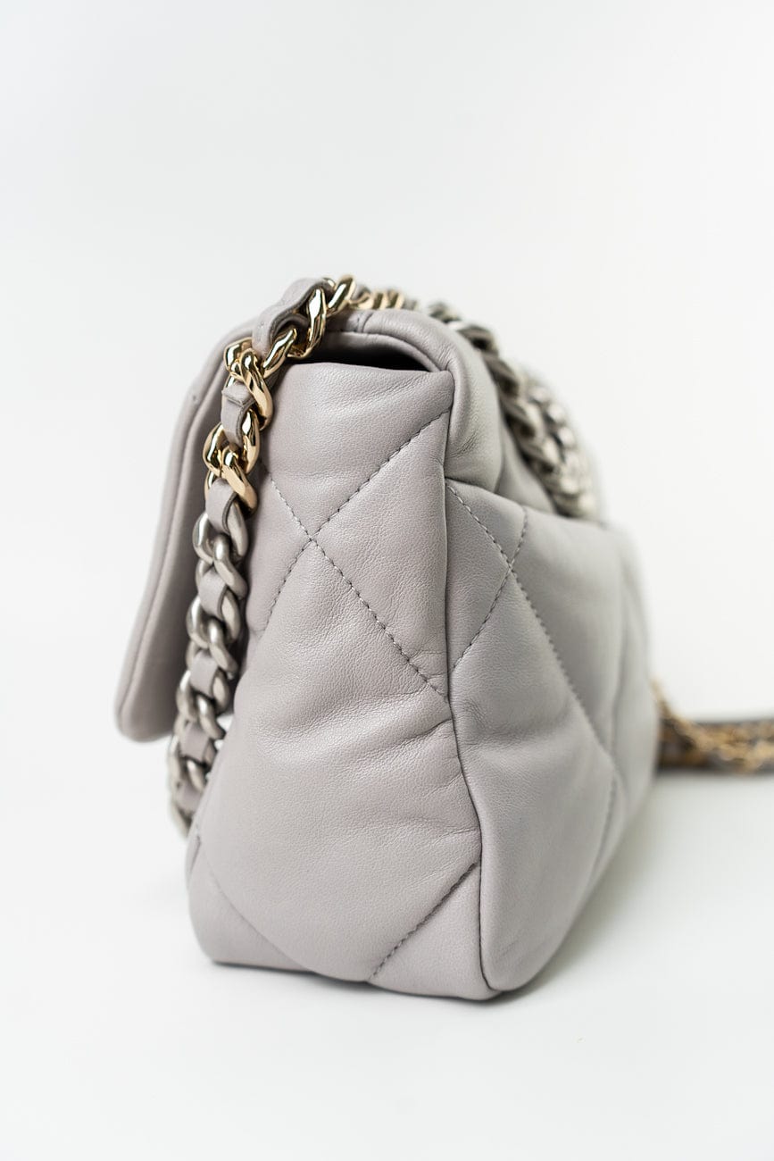 22C Light Grey Lambskin Quilted 19 Flap Small