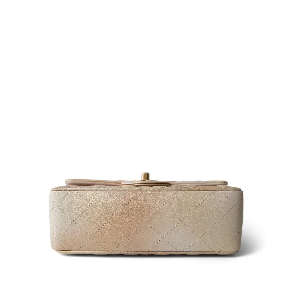 22C Mini Rectangular Flap Goatskin Quilted Golden Beige Aged Gold Hardware