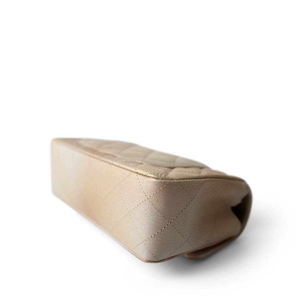 22C Mini Rectangular Flap Goatskin Quilted Golden Beige Aged Gold Hardware