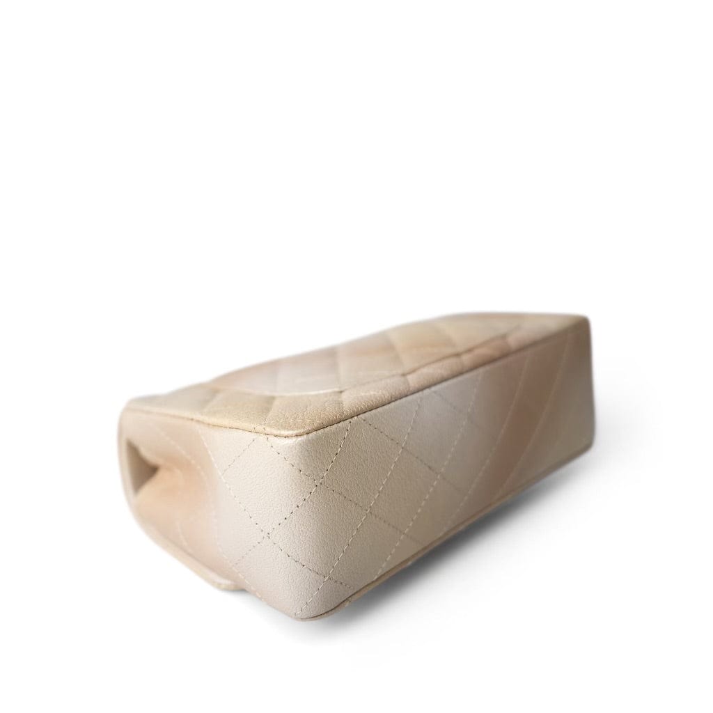 22C Mini Rectangular Flap Goatskin Quilted Golden Beige Aged Gold Hardware