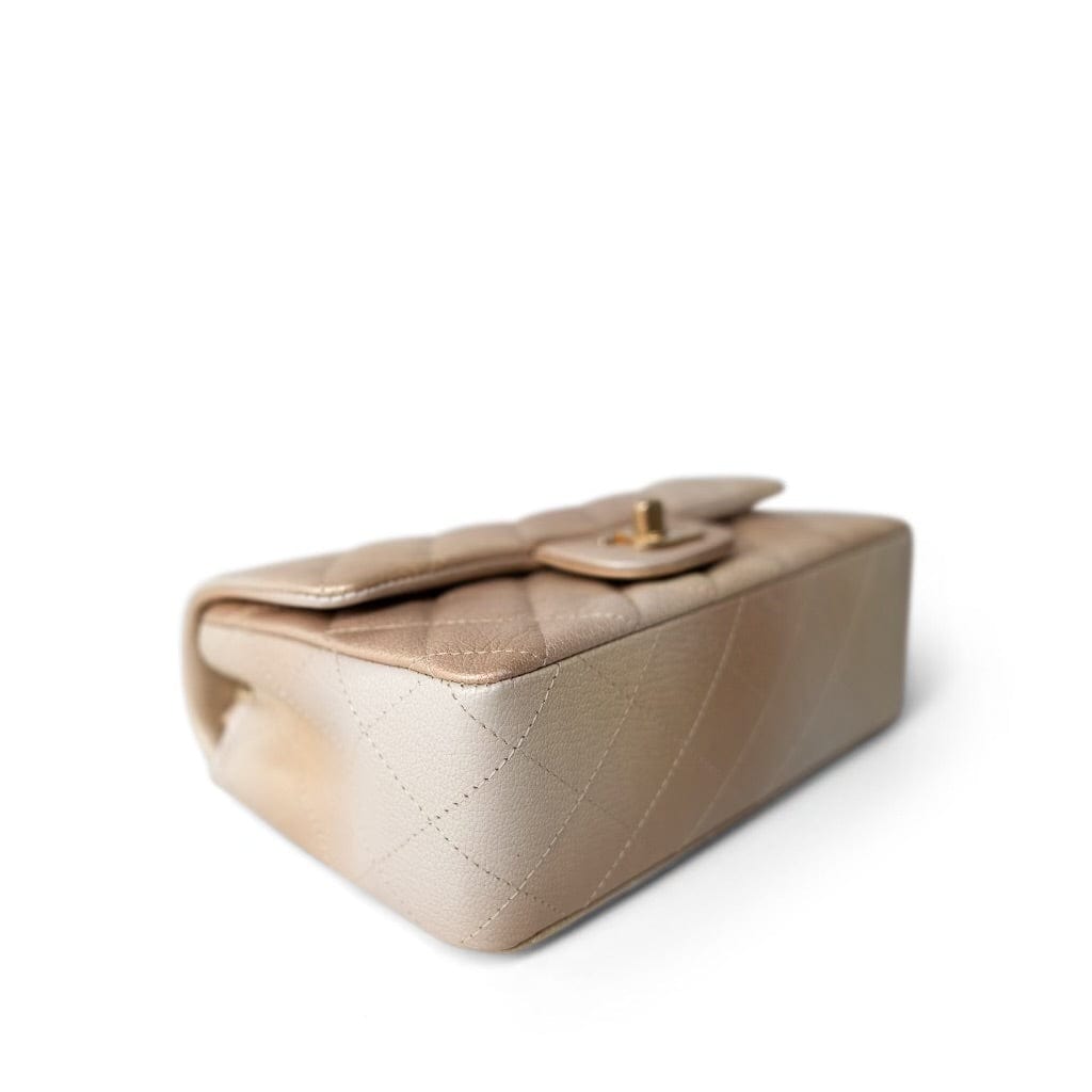 22C Mini Rectangular Flap Goatskin Quilted Golden Beige Aged Gold Hardware