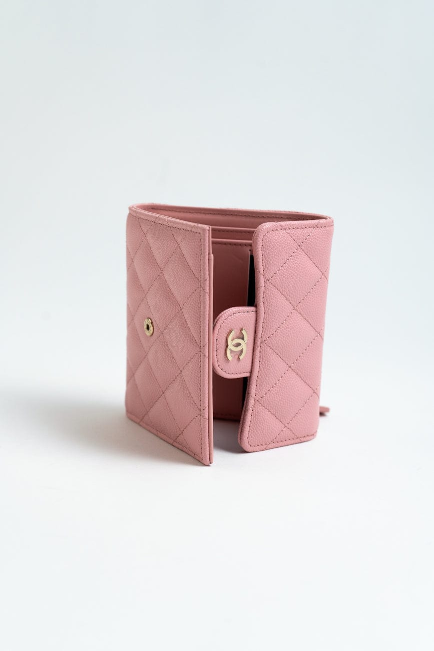 22C Pink Caviar Quilted Flap Wallet Light Gold Hardware