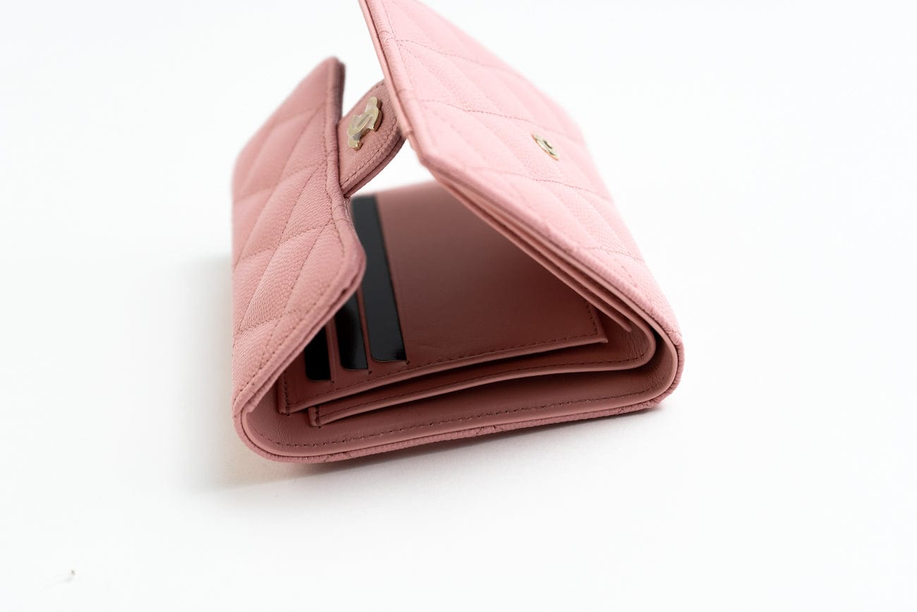 22C Pink Caviar Quilted Flap Wallet Light Gold Hardware