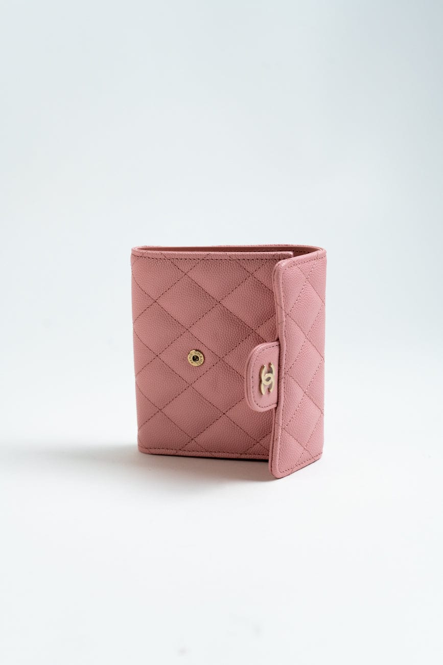 22C Pink Caviar Quilted Flap Wallet Light Gold Hardware