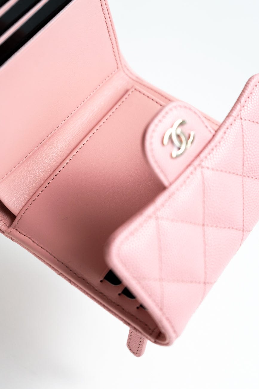 22C Pink Caviar Quilted Flap Wallet Light Gold Hardware