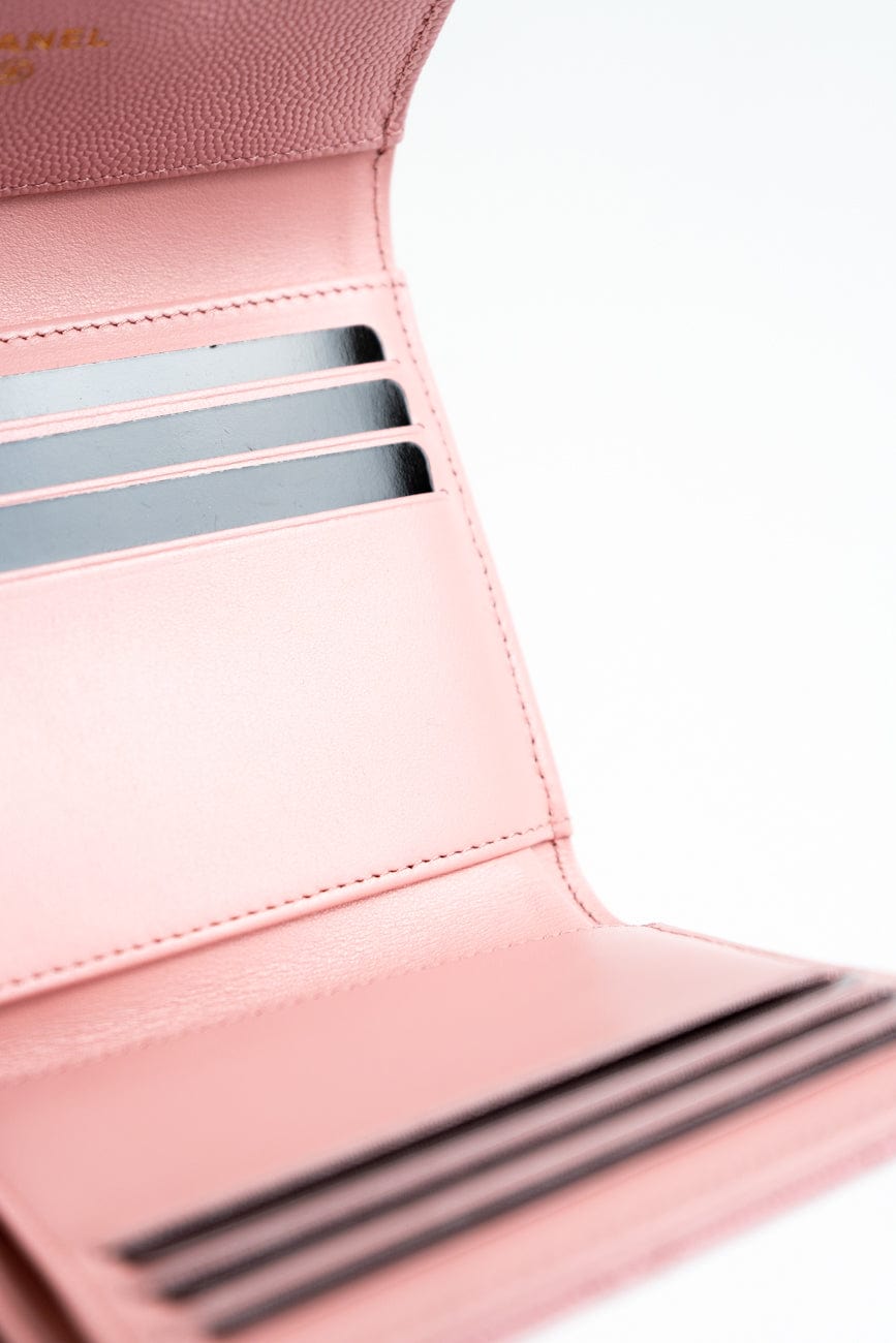 22C Pink Caviar Quilted Flap Wallet Light Gold Hardware
