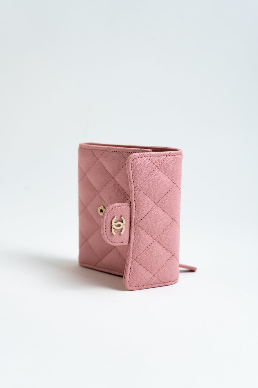 22C Pink Caviar Quilted Flap Wallet Light Gold Hardware
