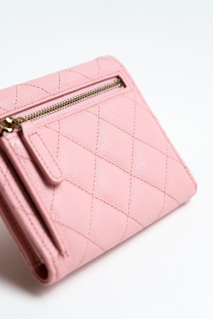 22C Pink Caviar Quilted Flap Wallet Light Gold Hardware