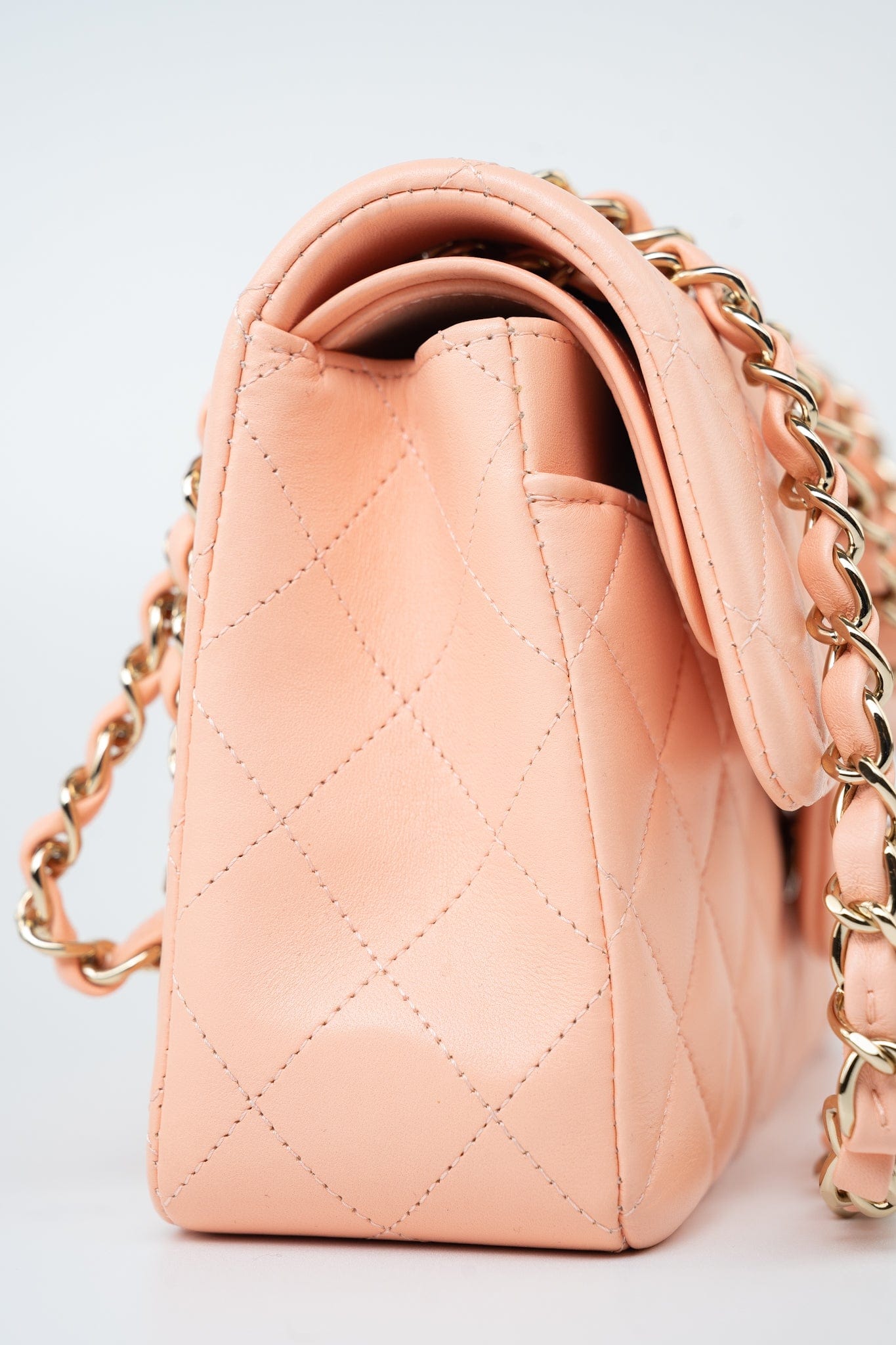 22C Rose Clair Pink/ Beige Lambskin Quilted Small Double Flap Light Gold Hardware