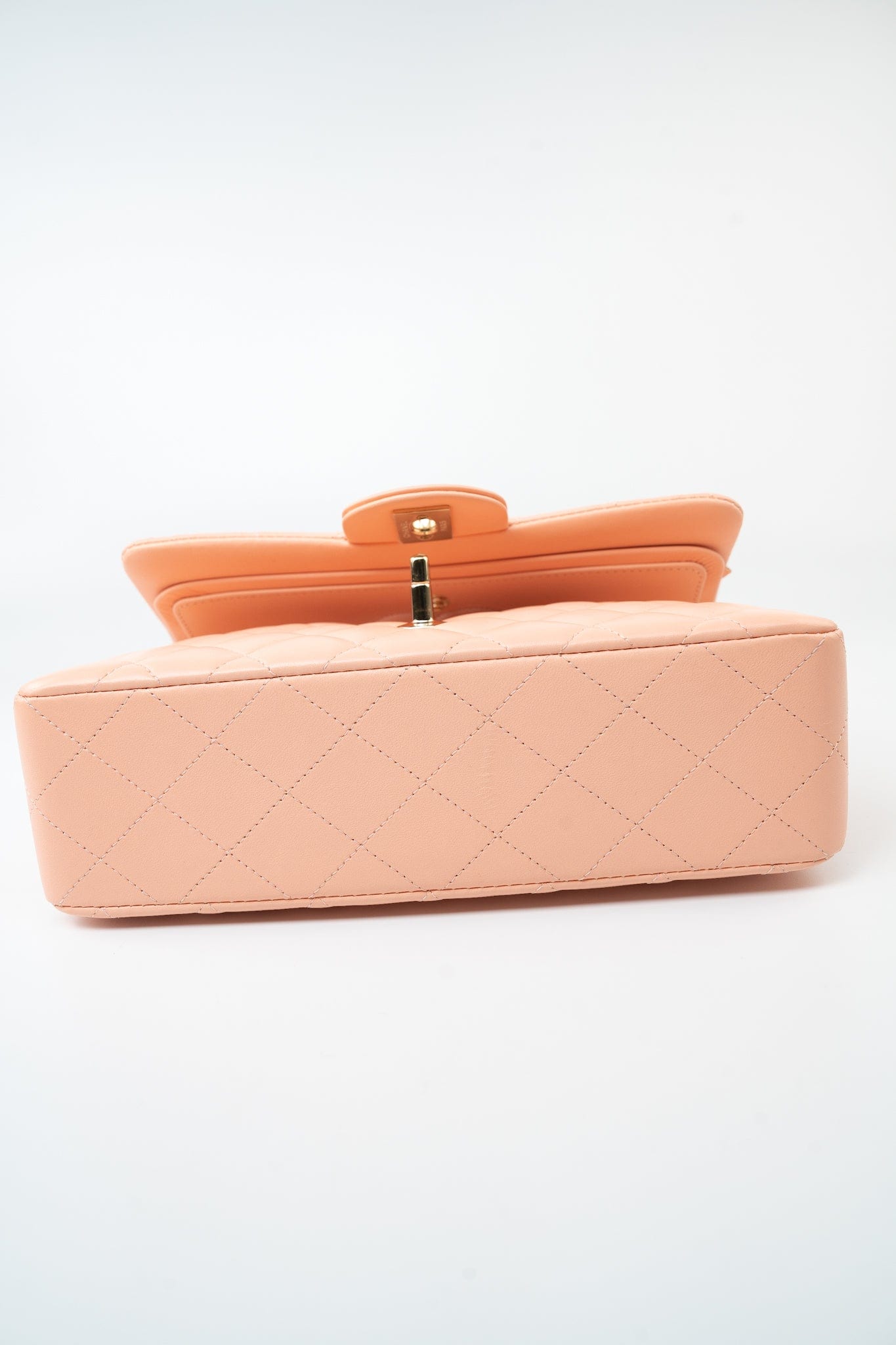 22C Rose Clair Pink/ Beige Lambskin Quilted Small Double Flap Light Gold Hardware