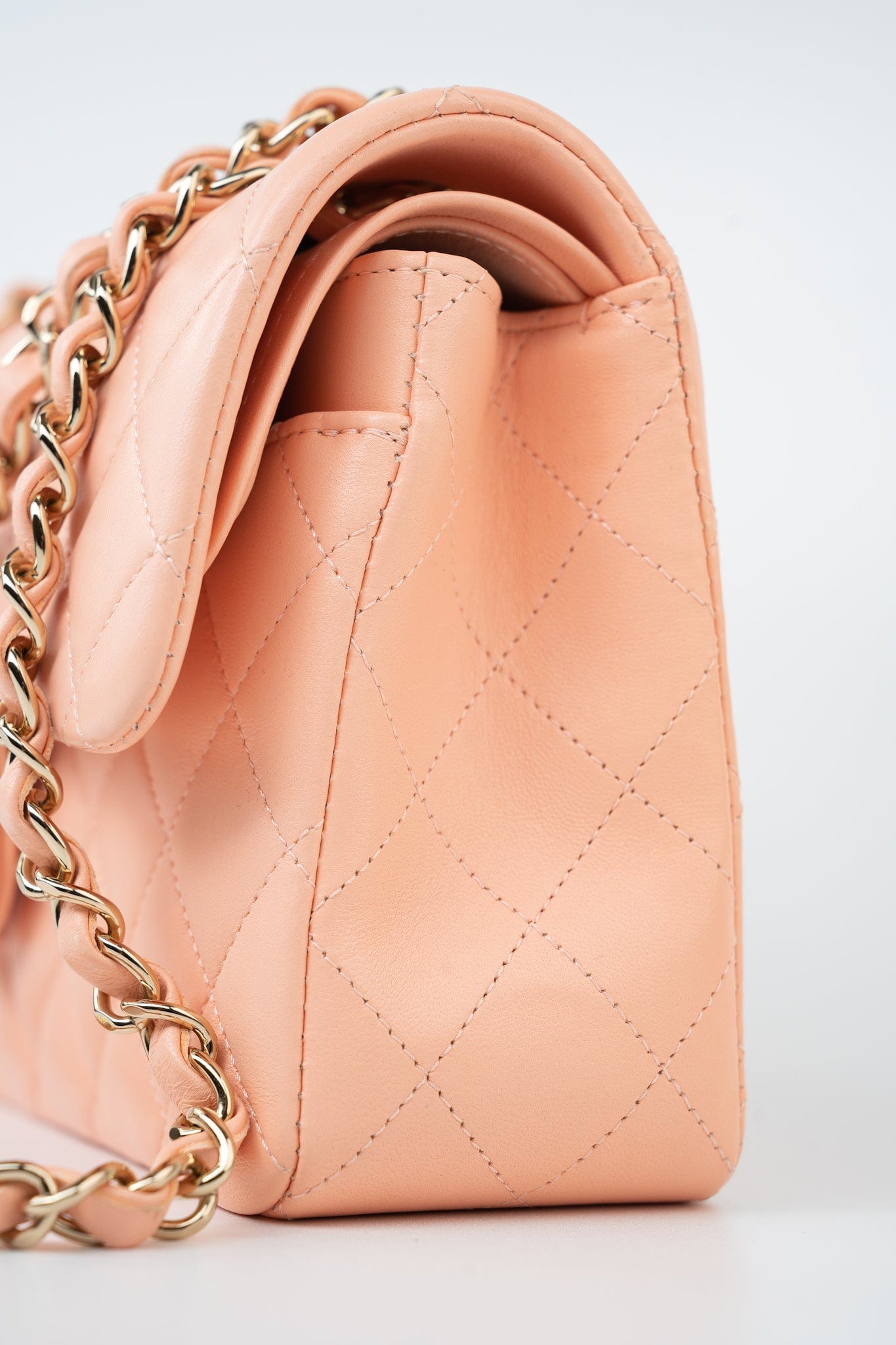 22C Rose Clair Pink/ Beige Lambskin Quilted Small Double Flap Light Gold Hardware