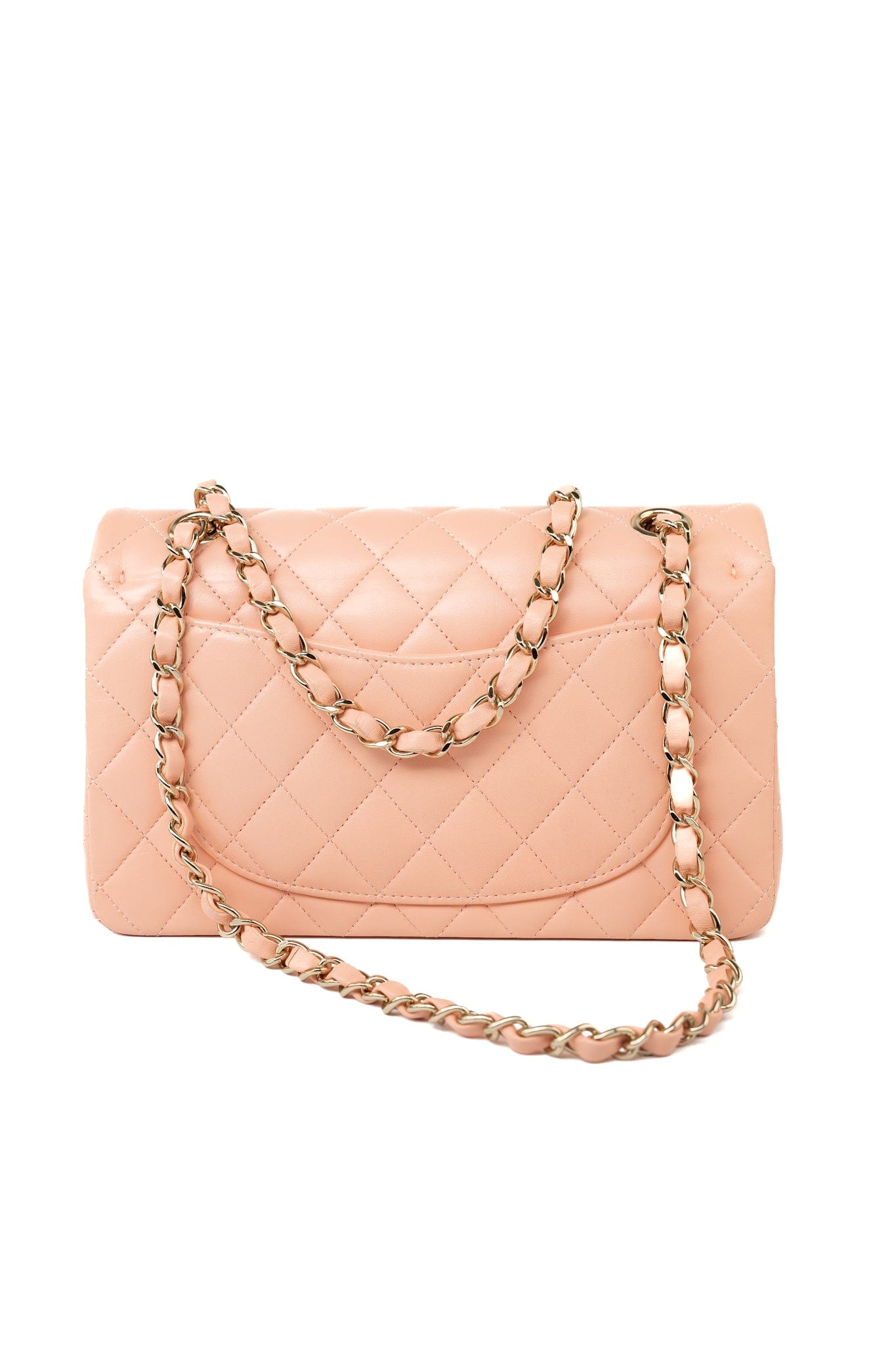 22C Rose Clair Pink/ Beige Lambskin Quilted Small Double Flap Light Gold Hardware