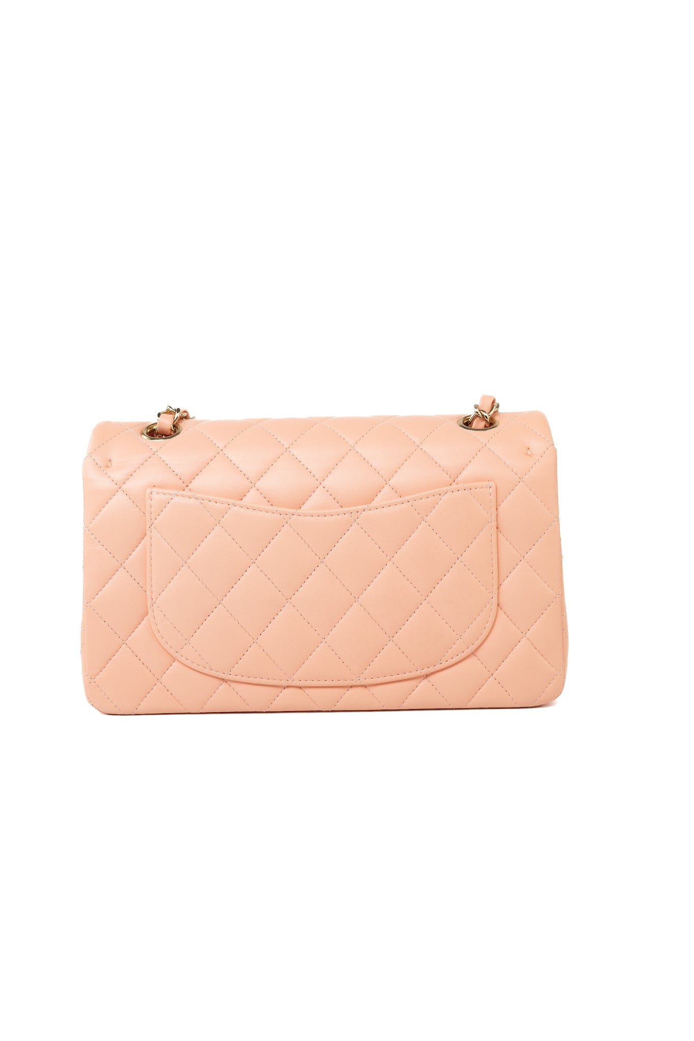 22C Rose Clair Pink/ Beige Lambskin Quilted Small Double Flap Light Gold Hardware