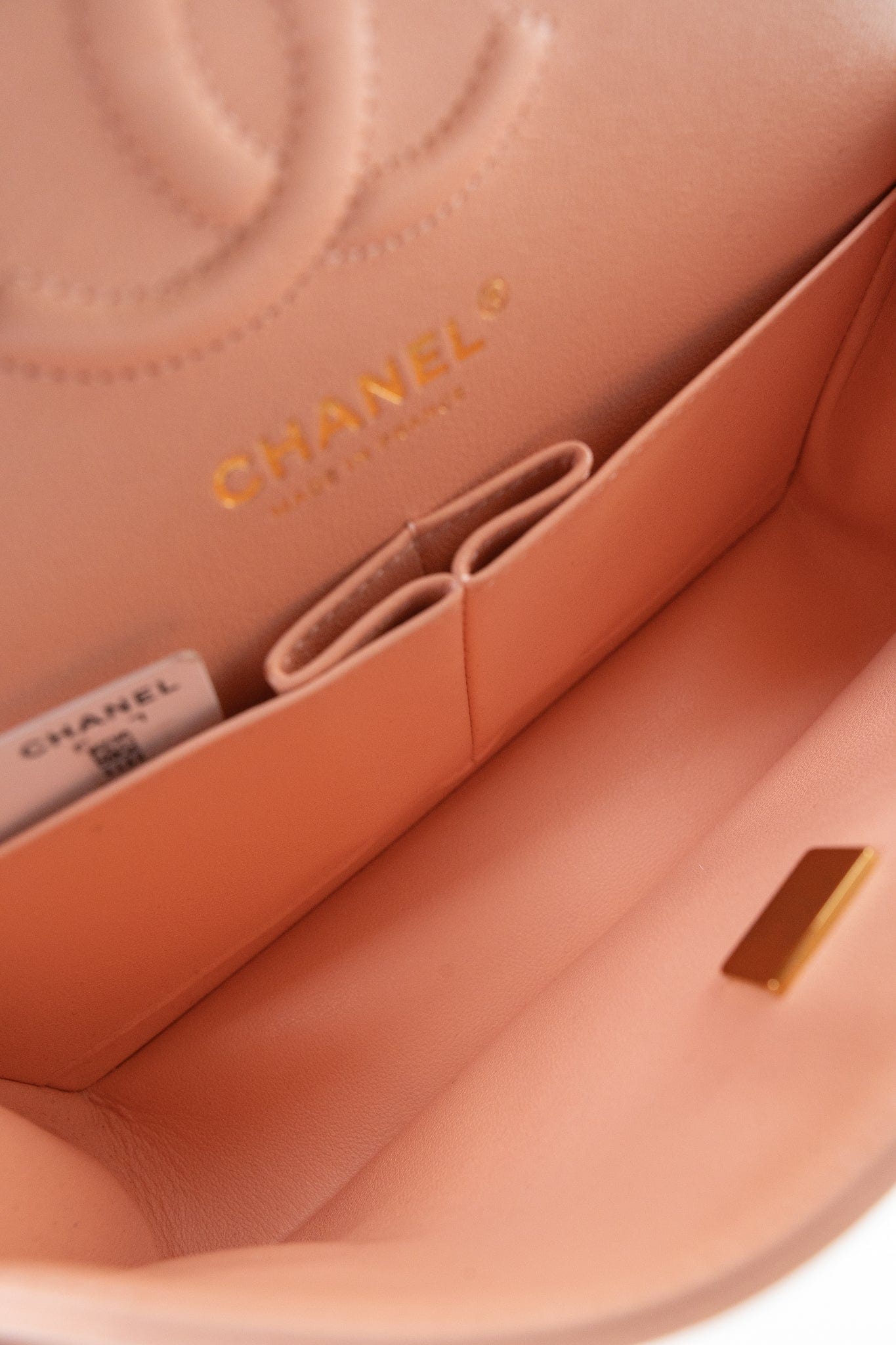 22C Rose Clair Pink/ Beige Lambskin Quilted Small Double Flap Light Gold Hardware