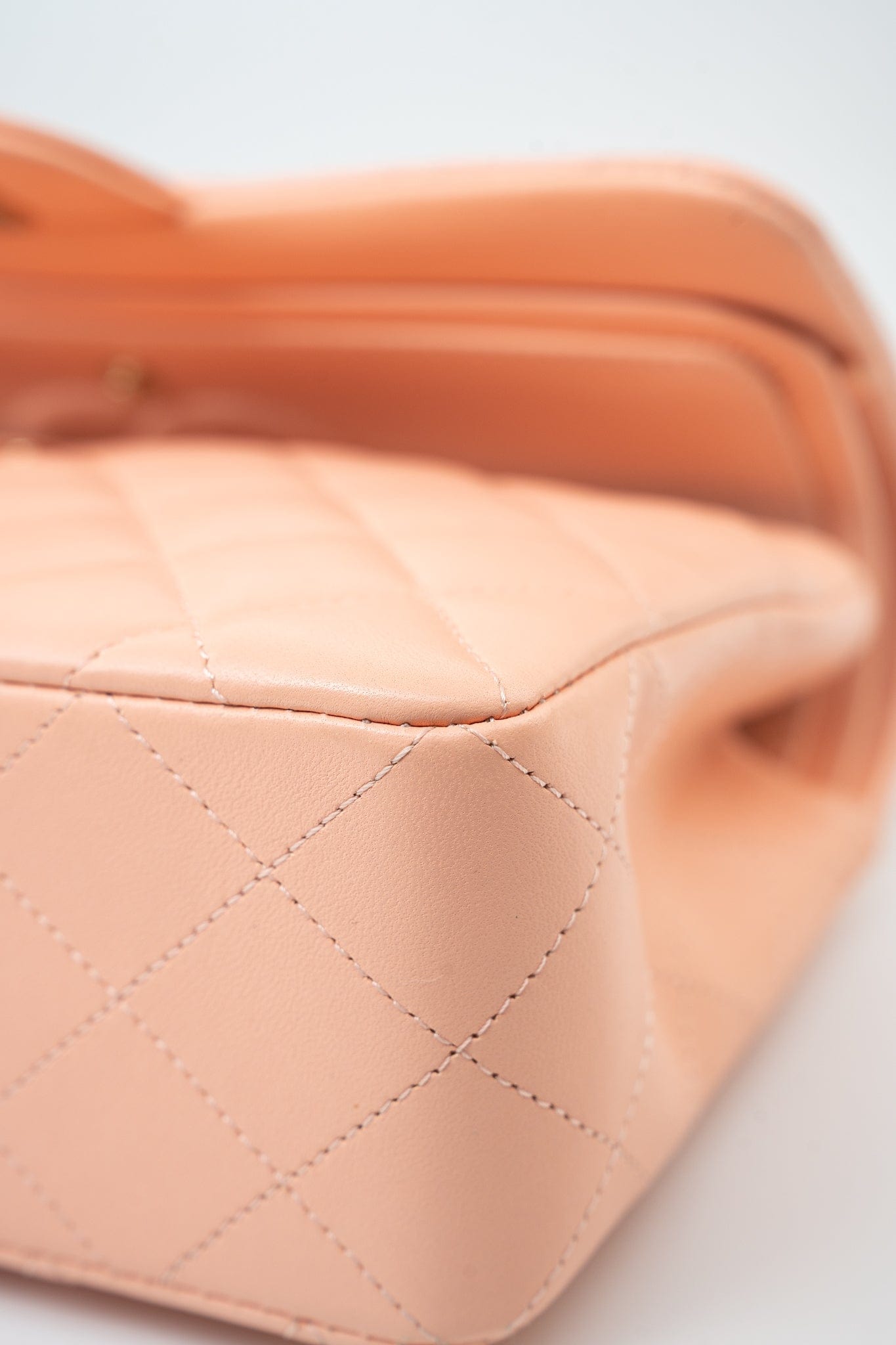 22C Rose Clair Pink/ Beige Lambskin Quilted Small Double Flap Light Gold Hardware