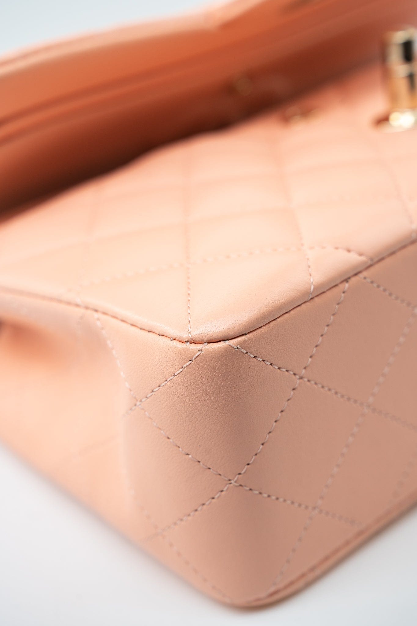 22C Rose Clair Pink/ Beige Lambskin Quilted Small Double Flap Light Gold Hardware