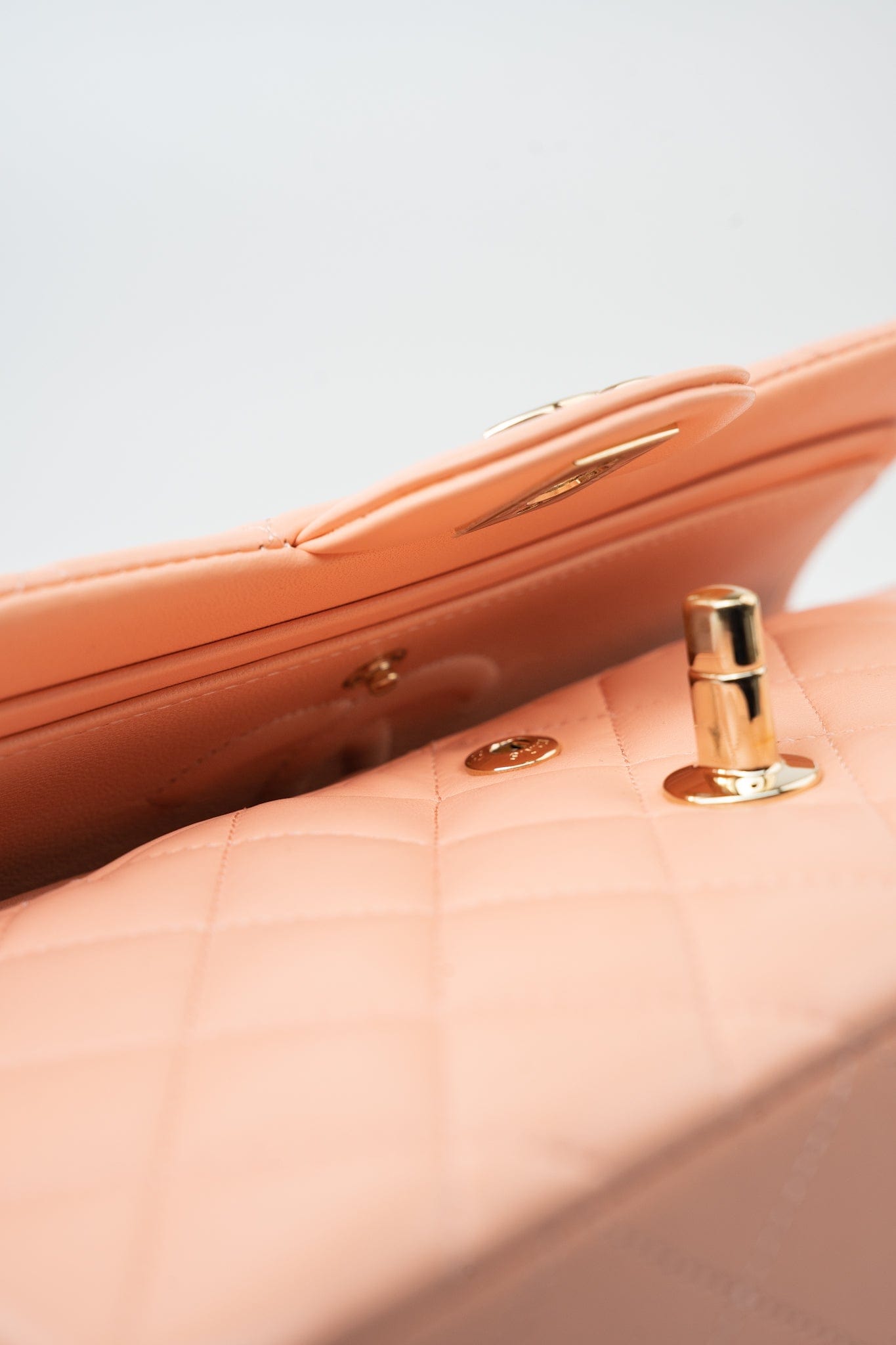 22C Rose Clair Pink/ Beige Lambskin Quilted Small Double Flap Light Gold Hardware