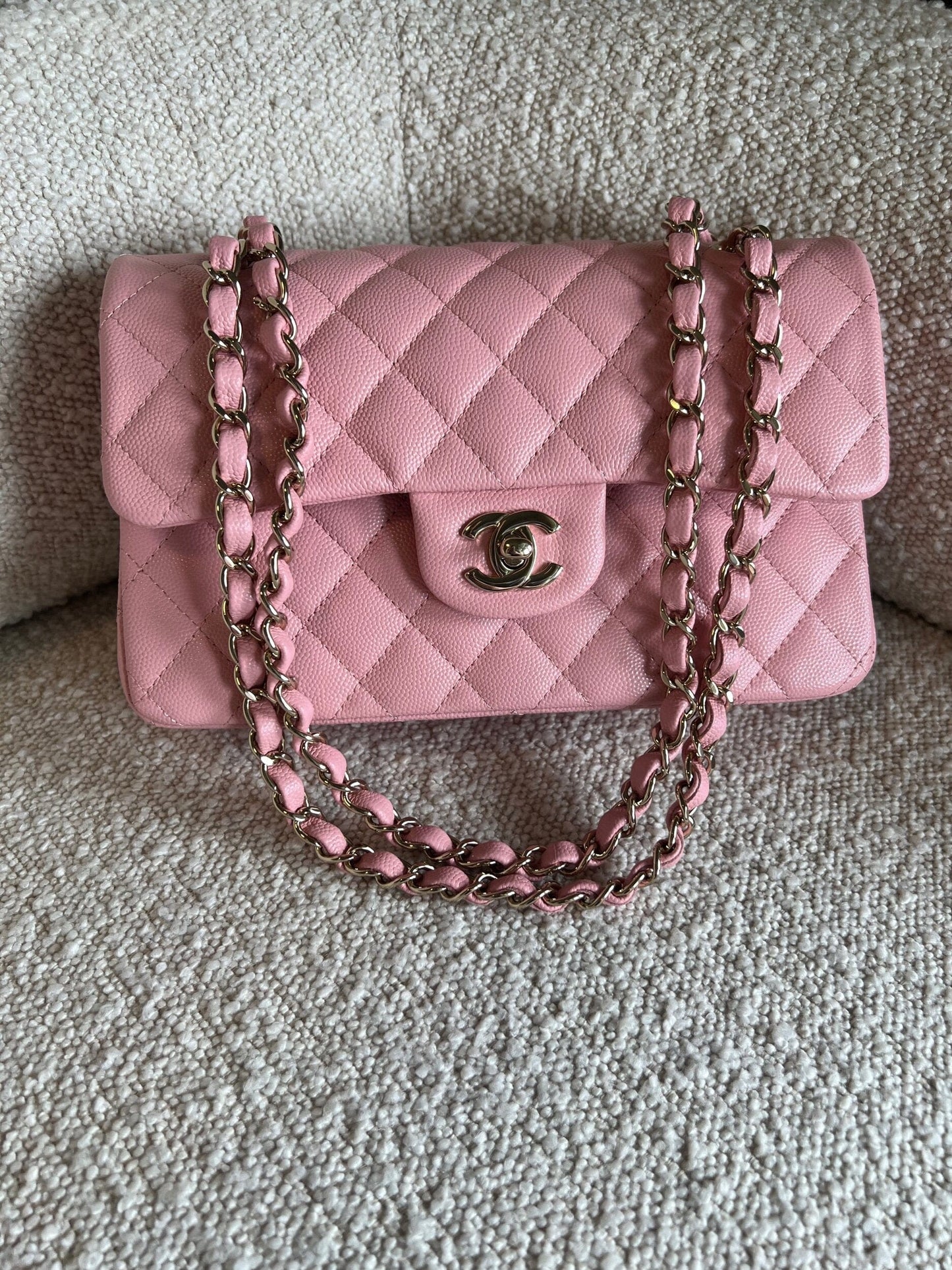 22C Sakura Pink Caviar Quilted Classic Flap Small LGHW