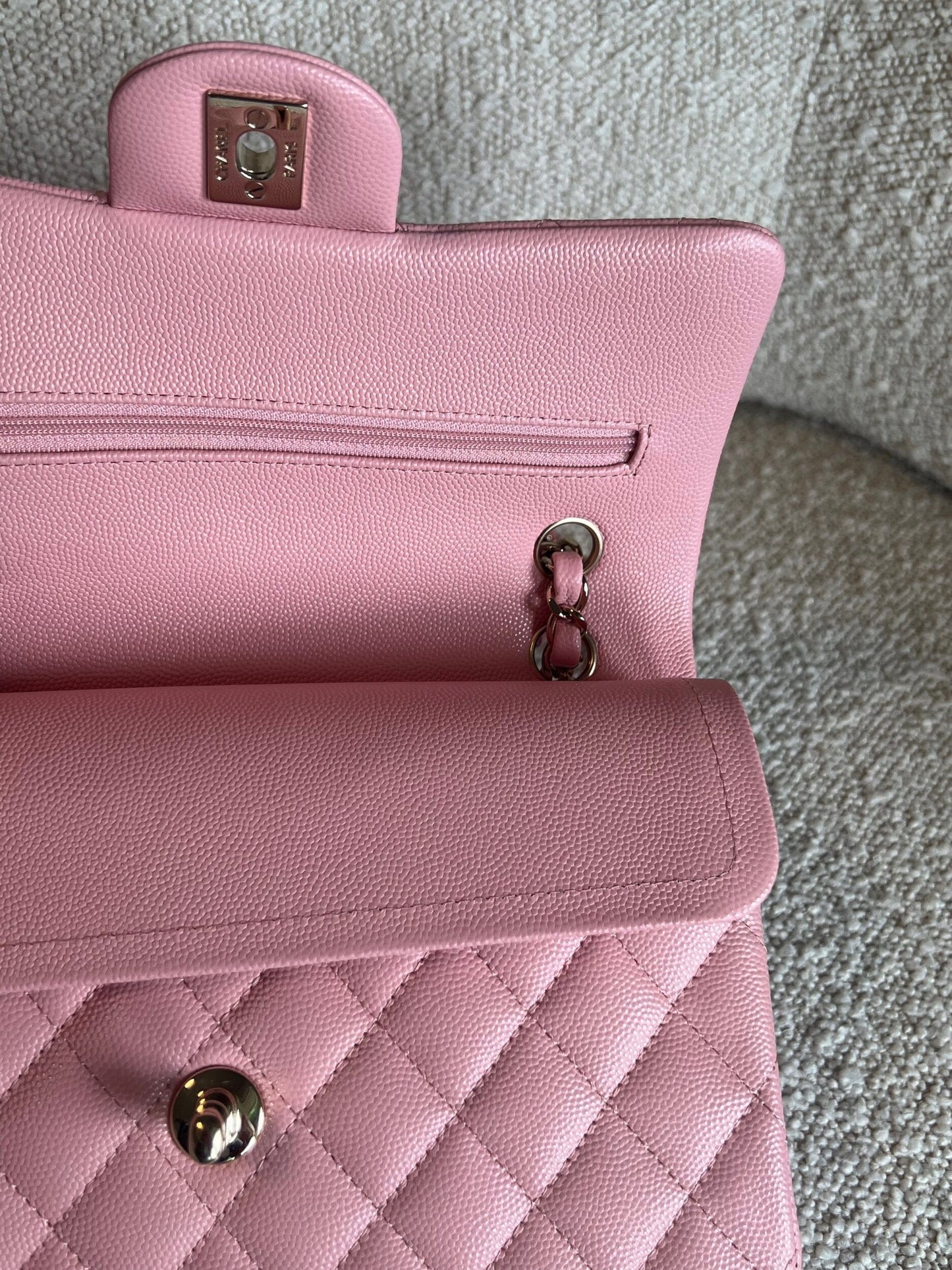 22C Sakura Pink Caviar Quilted Classic Flap Small LGHW