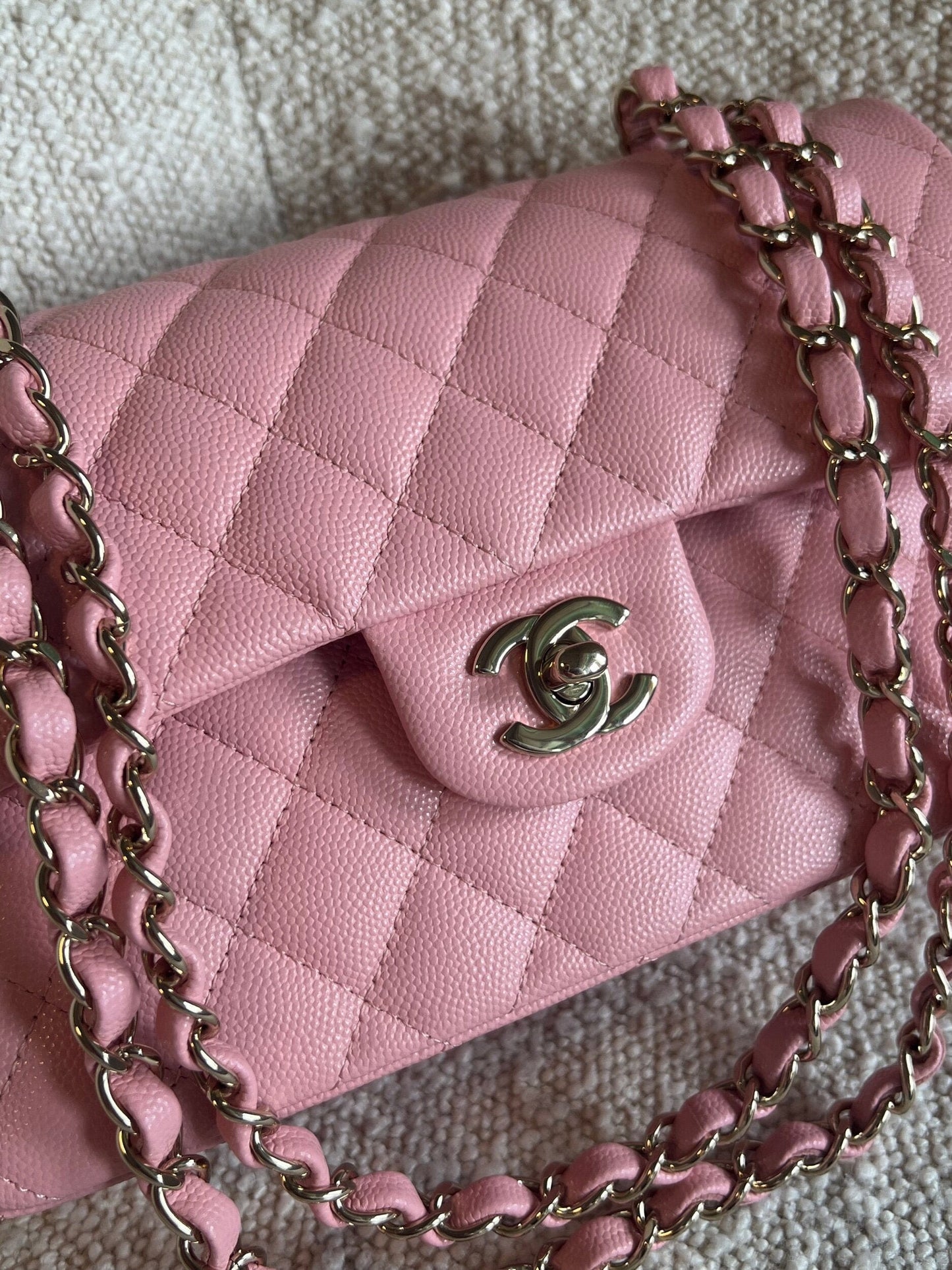 22C Sakura Pink Caviar Quilted Classic Flap Small LGHW