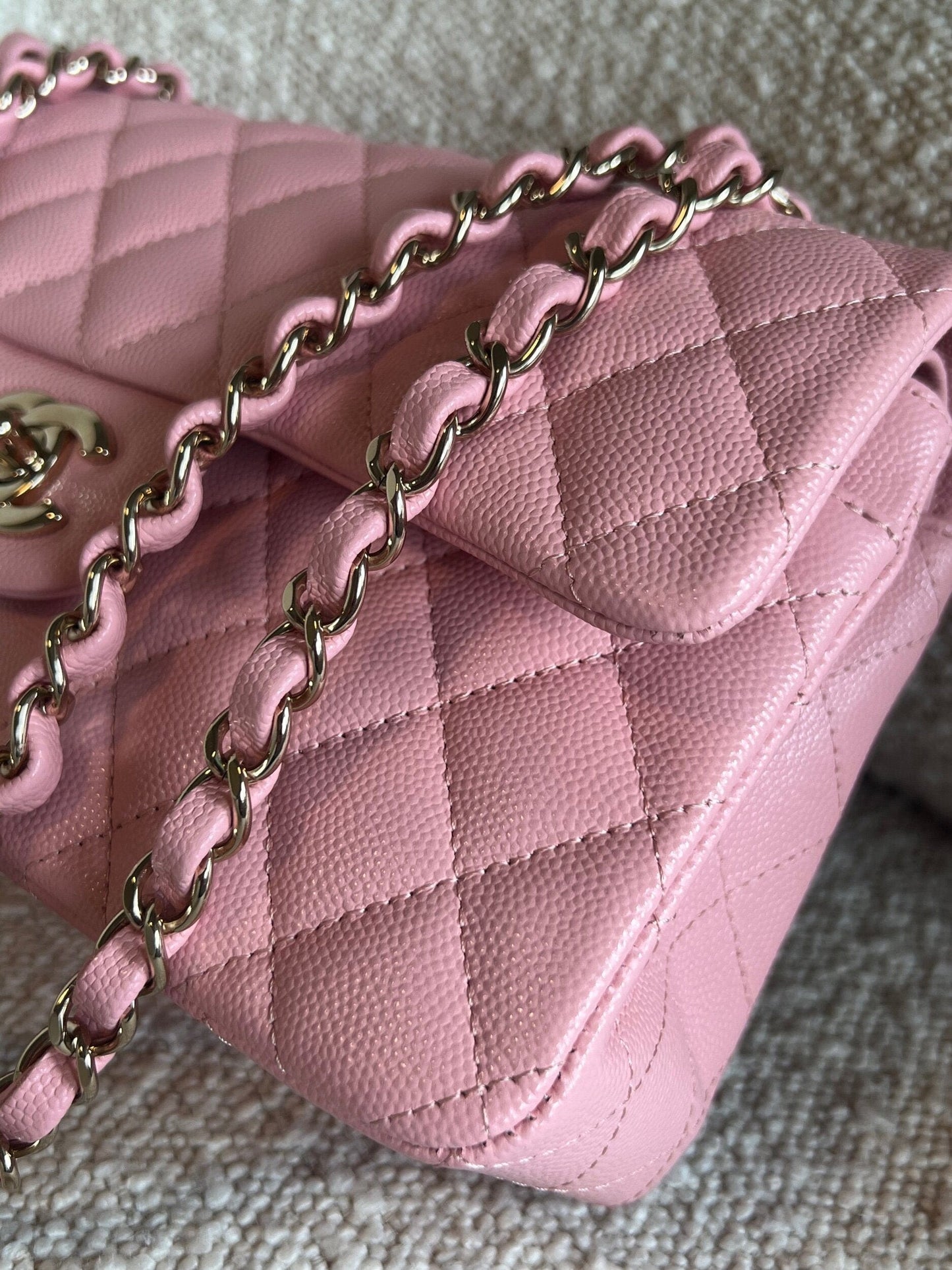22C Sakura Pink Caviar Quilted Classic Flap Small LGHW