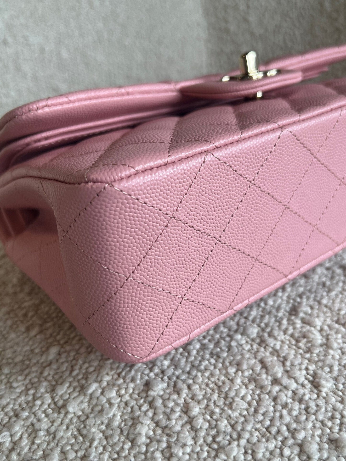 22C Sakura Pink Caviar Quilted Classic Flap Small LGHW