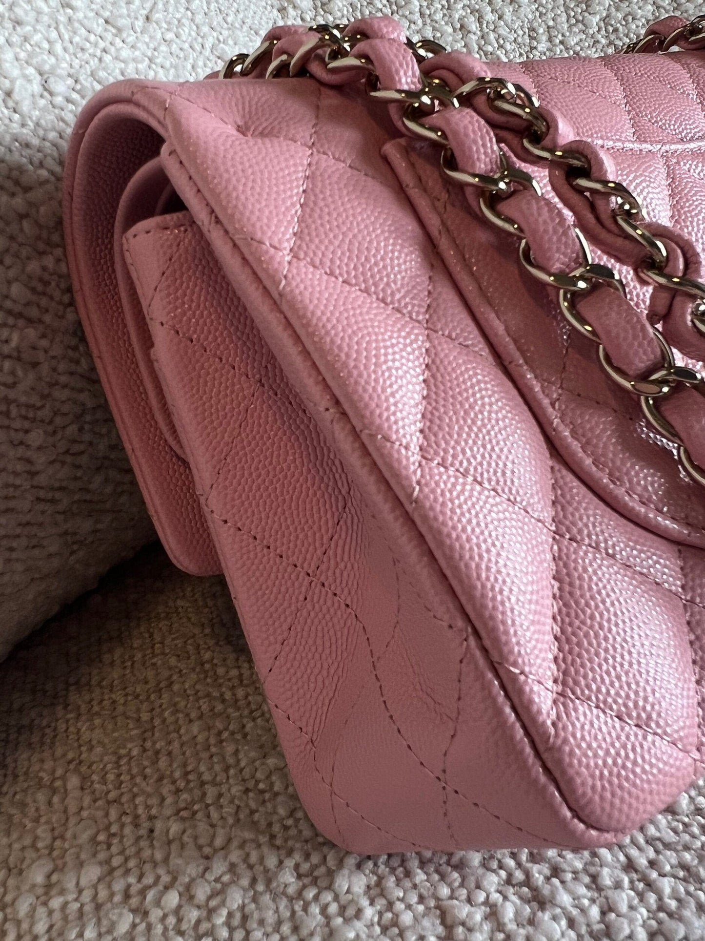 22C Sakura Pink Caviar Quilted Classic Flap Small LGHW