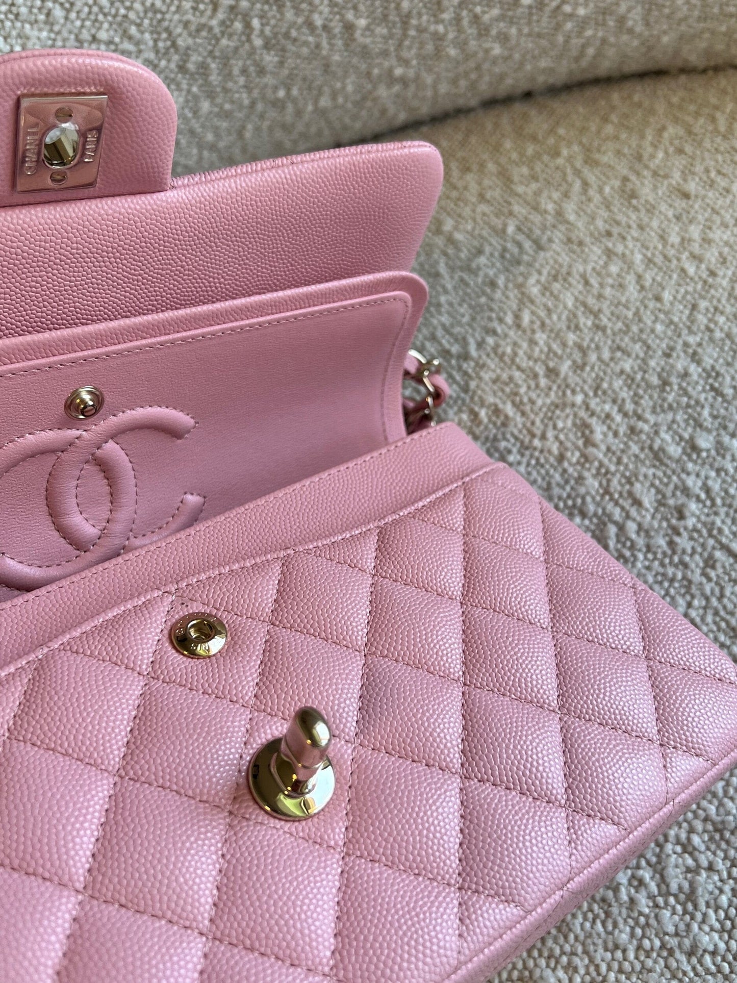 22C Sakura Pink Caviar Quilted Classic Flap Small LGHW