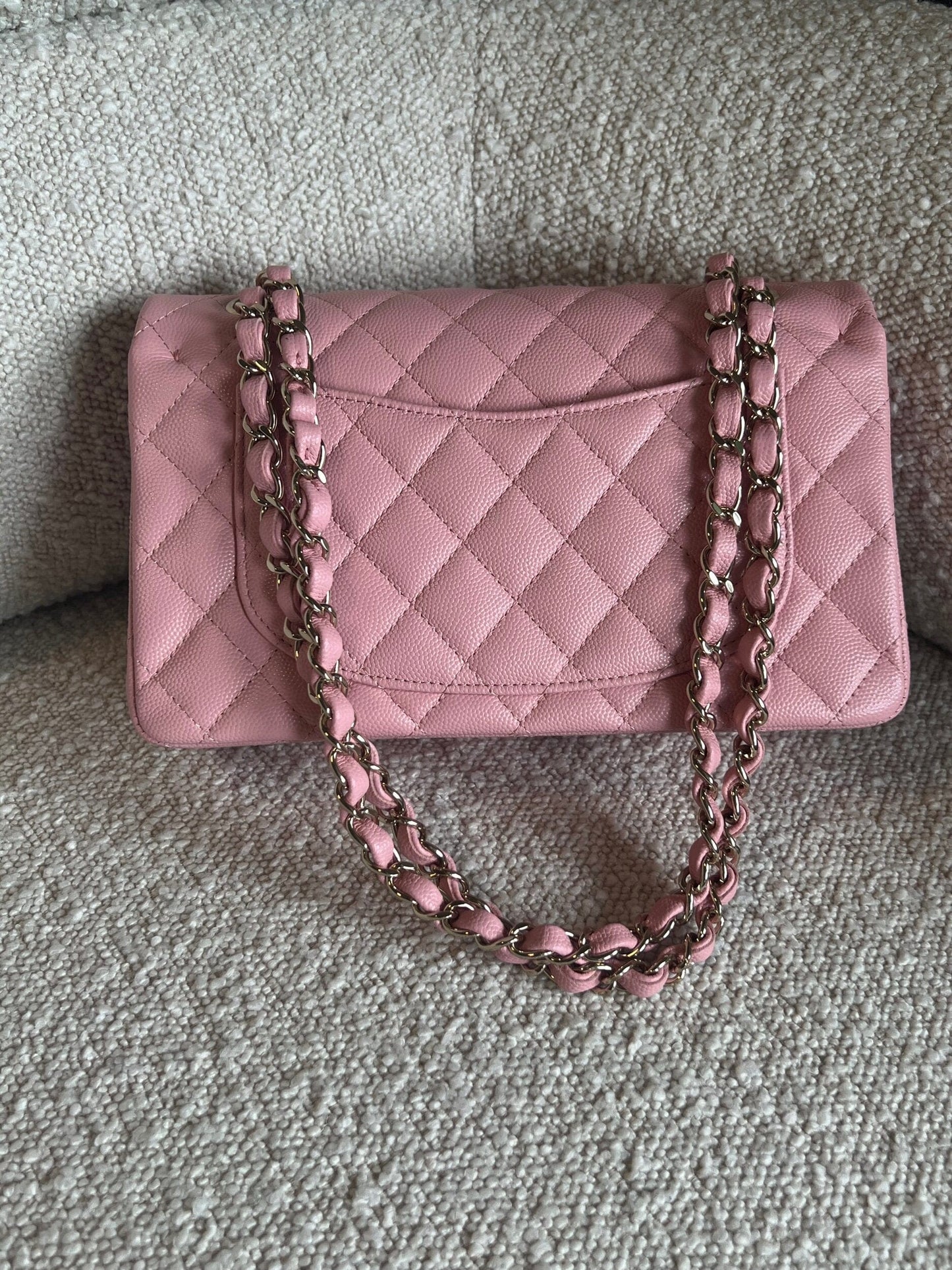 22C Sakura Pink Caviar Quilted Classic Flap Small LGHW
