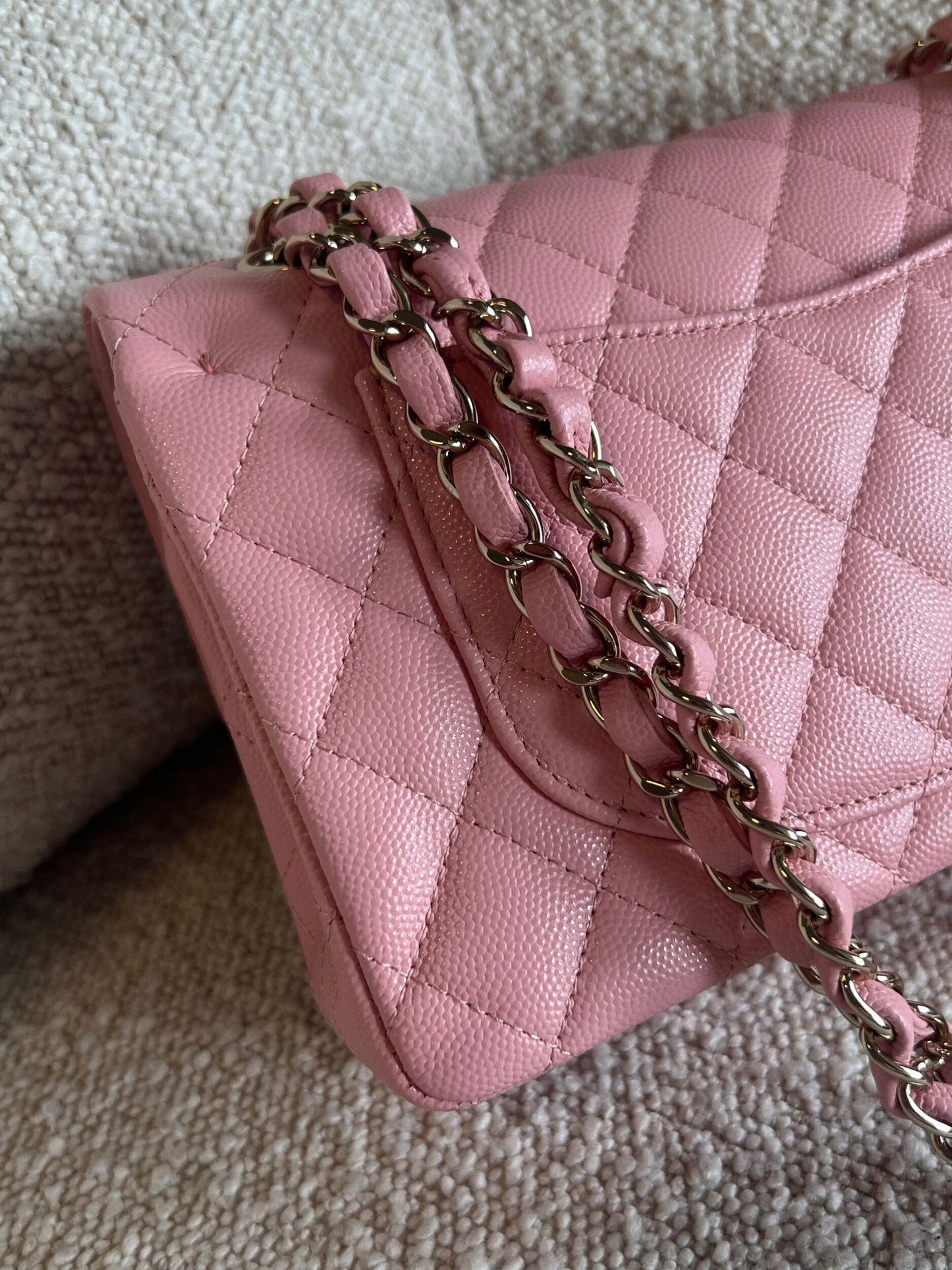 22C Sakura Pink Caviar Quilted Classic Flap Small LGHW