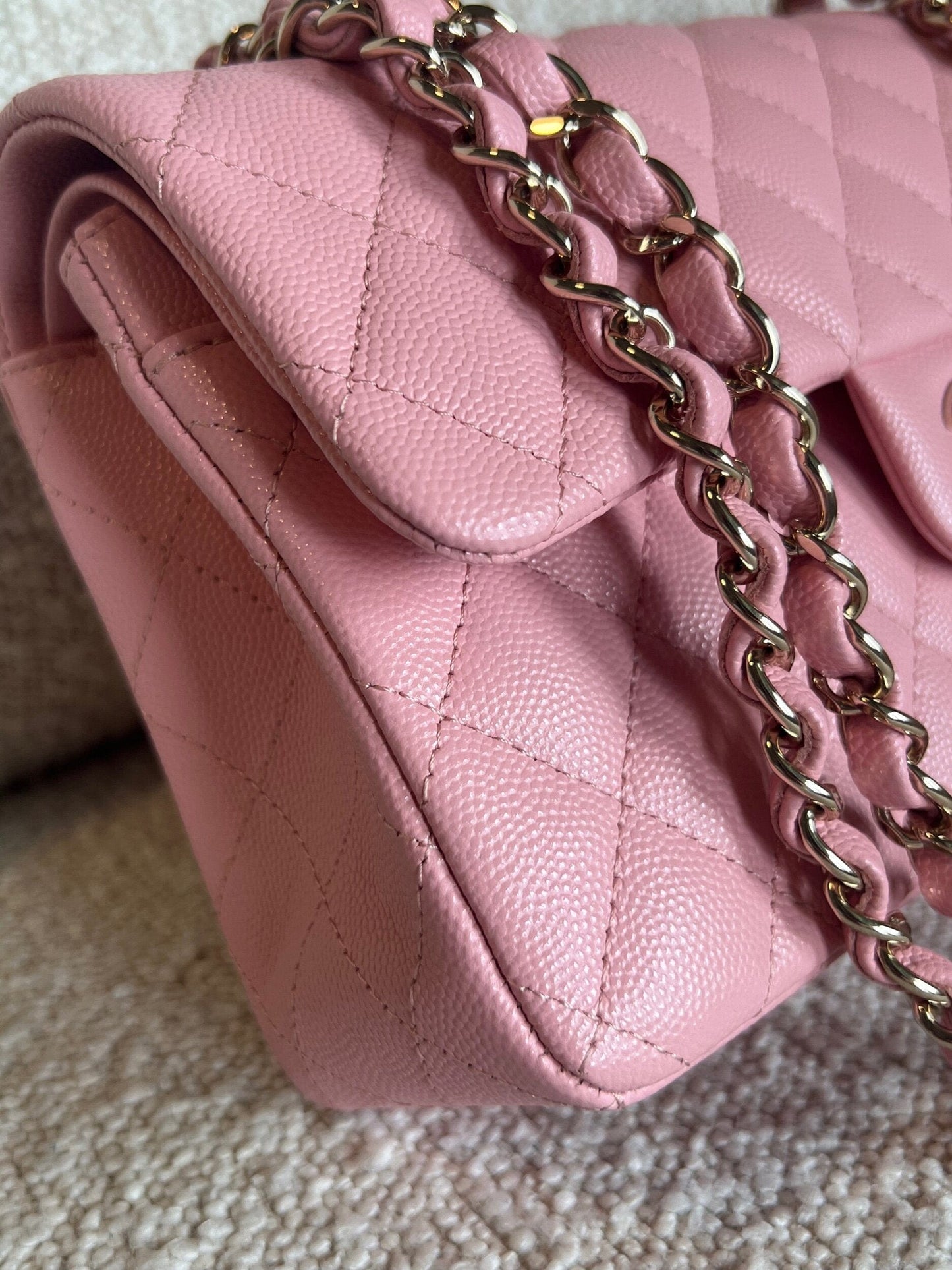 22C Sakura Pink Caviar Quilted Classic Flap Small LGHW