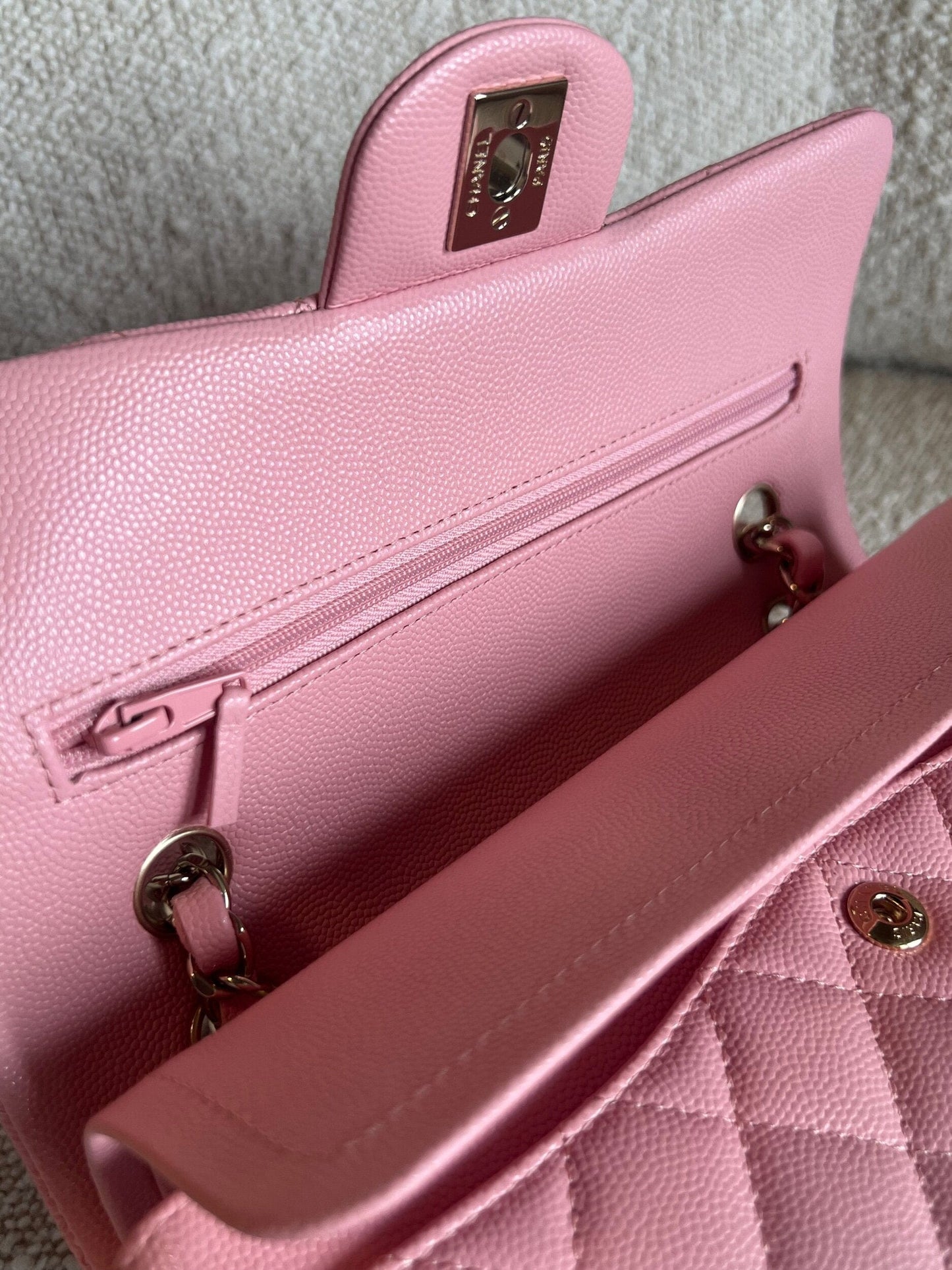 22C Sakura Pink Caviar Quilted Classic Flap Small LGHW