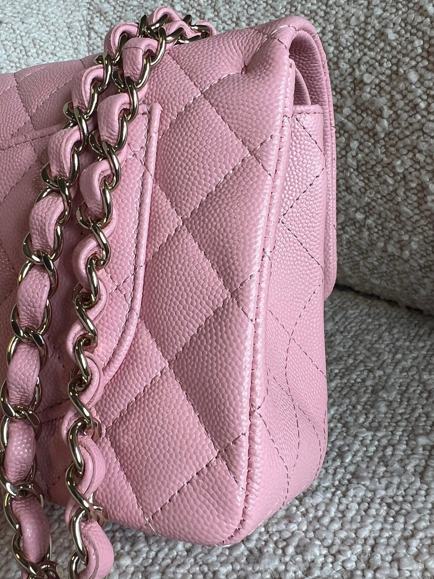 22C Sakura Pink Caviar Quilted Classic Flap Small LGHW