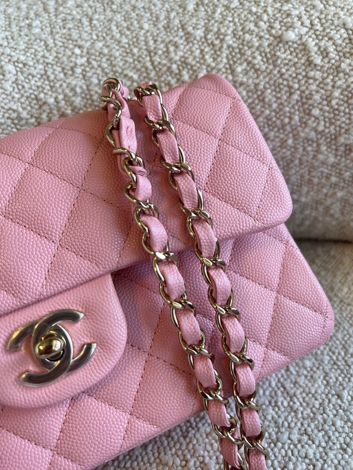 22C Sakura Pink Caviar Quilted Classic Flap Small LGHW