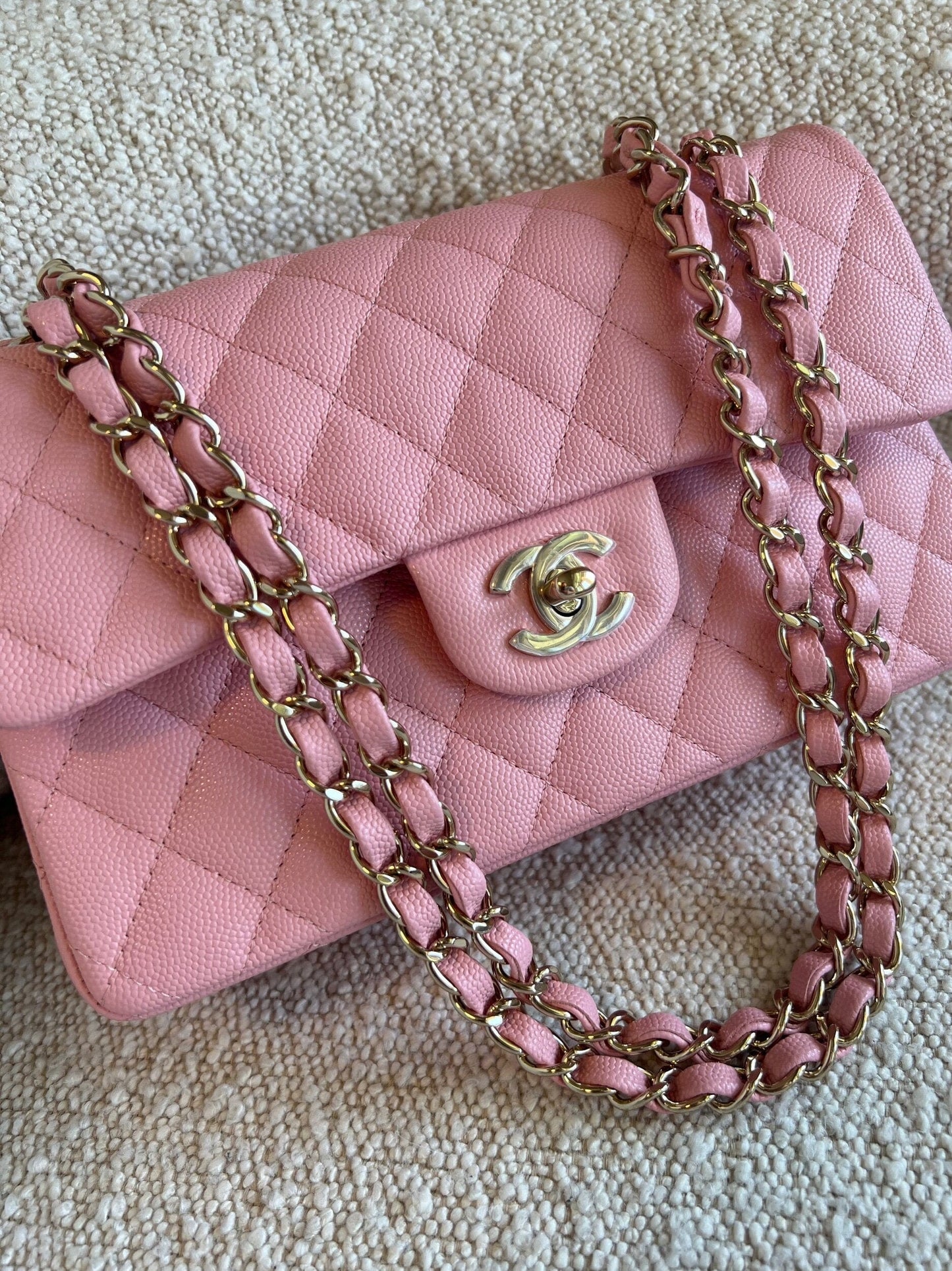 22C Sakura Pink Caviar Quilted Classic Flap Small LGHW