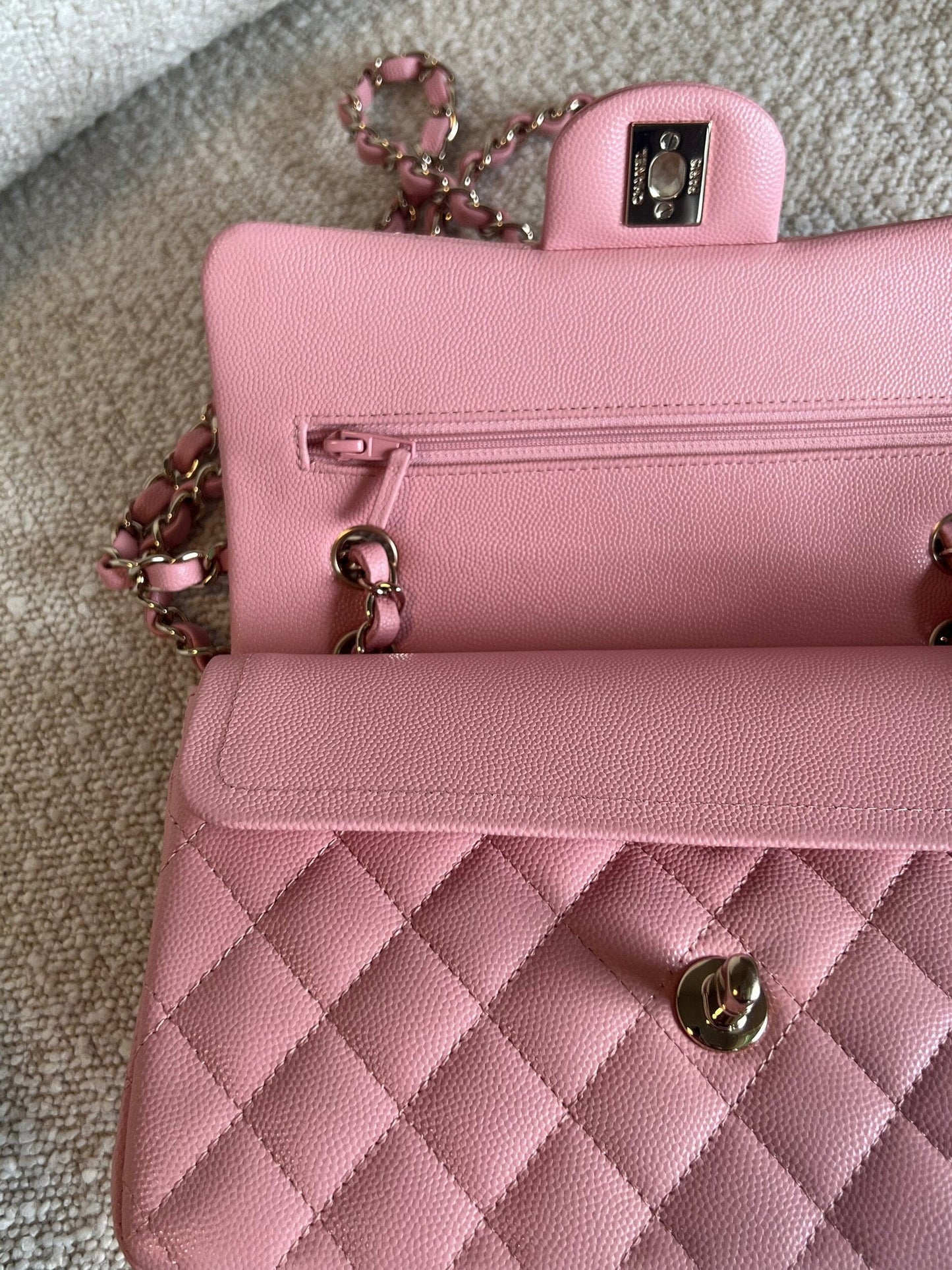 22C Sakura Pink Caviar Quilted Classic Flap Small LGHW