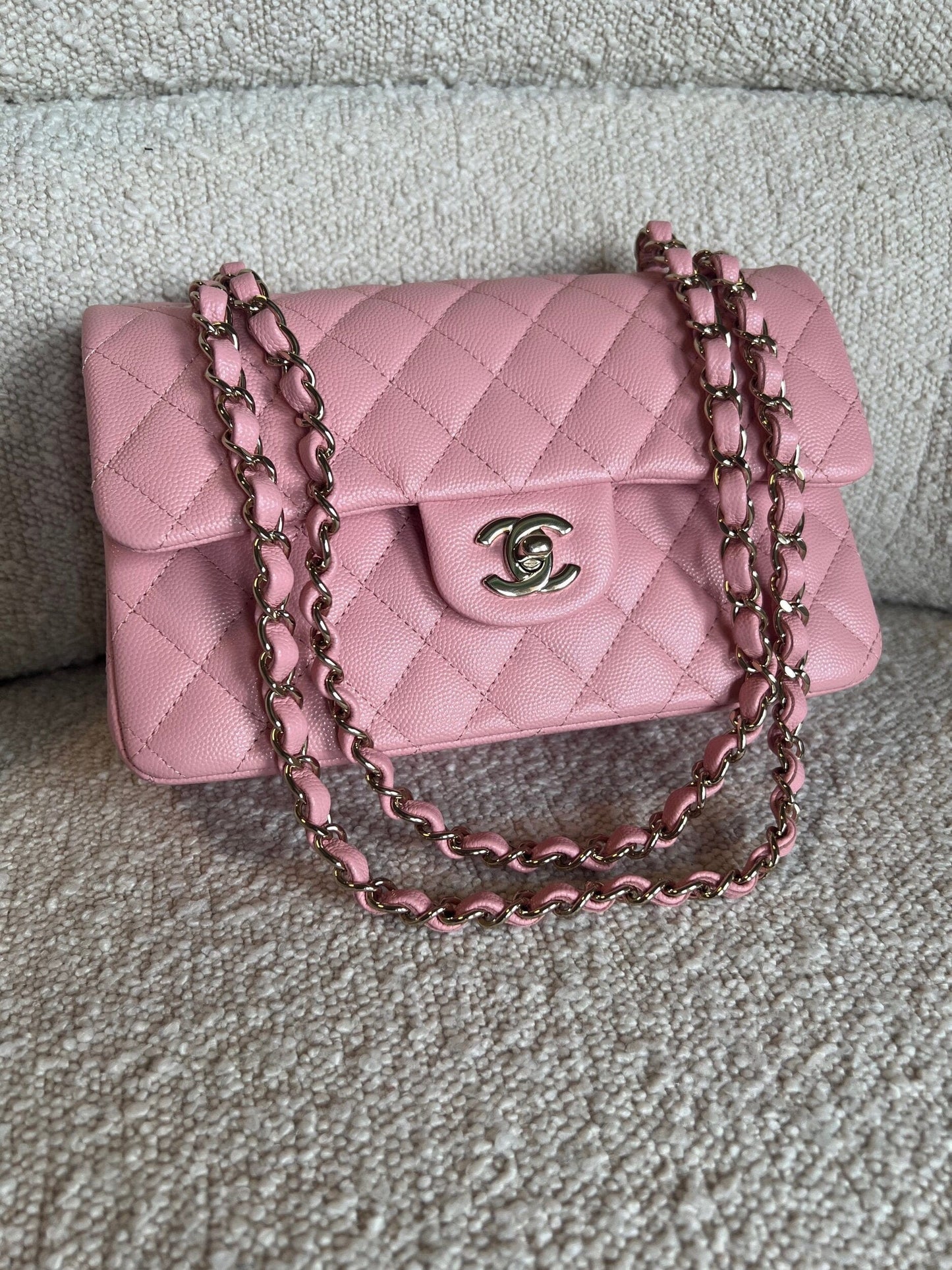 22C Sakura Pink Caviar Quilted Classic Flap Small LGHW