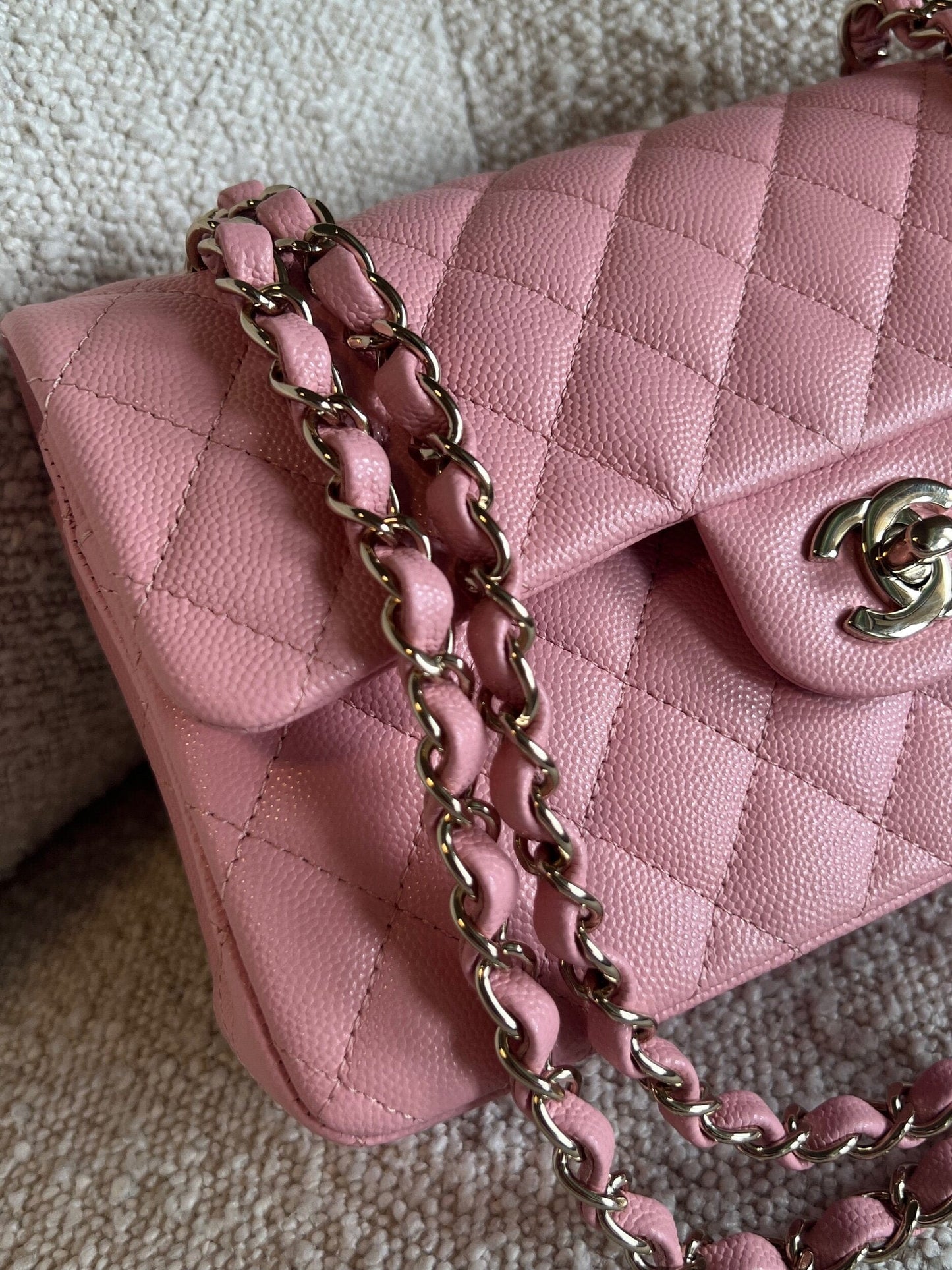 22C Sakura Pink Caviar Quilted Classic Flap Small LGHW