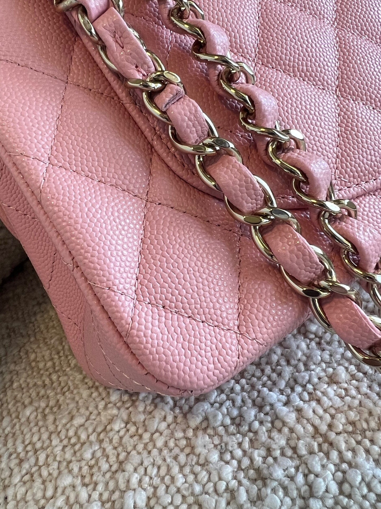 22C Sakura Pink Caviar Quilted Classic Flap Small LGHW