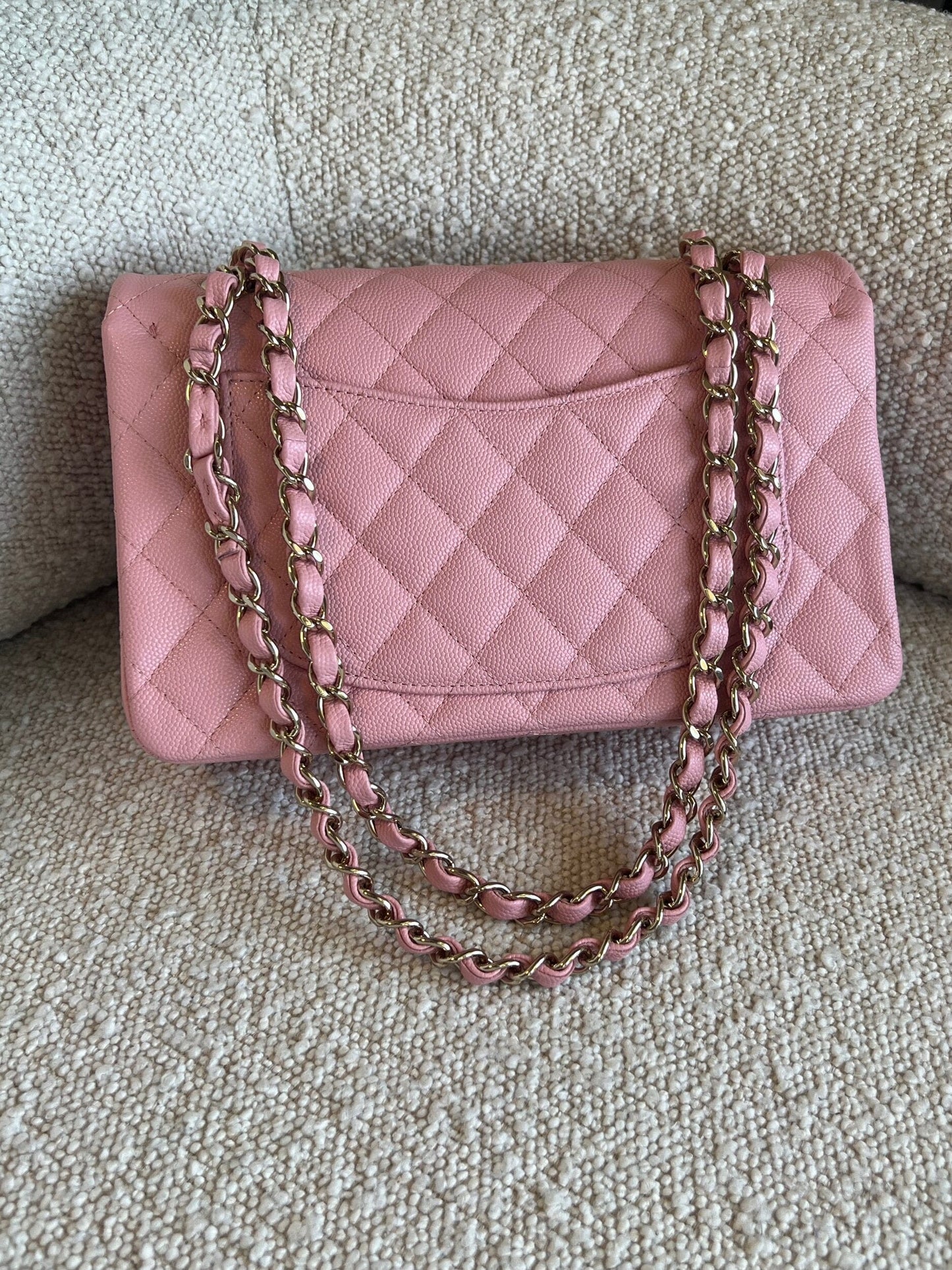 22C Sakura Pink Caviar Quilted Classic Flap Small LGHW