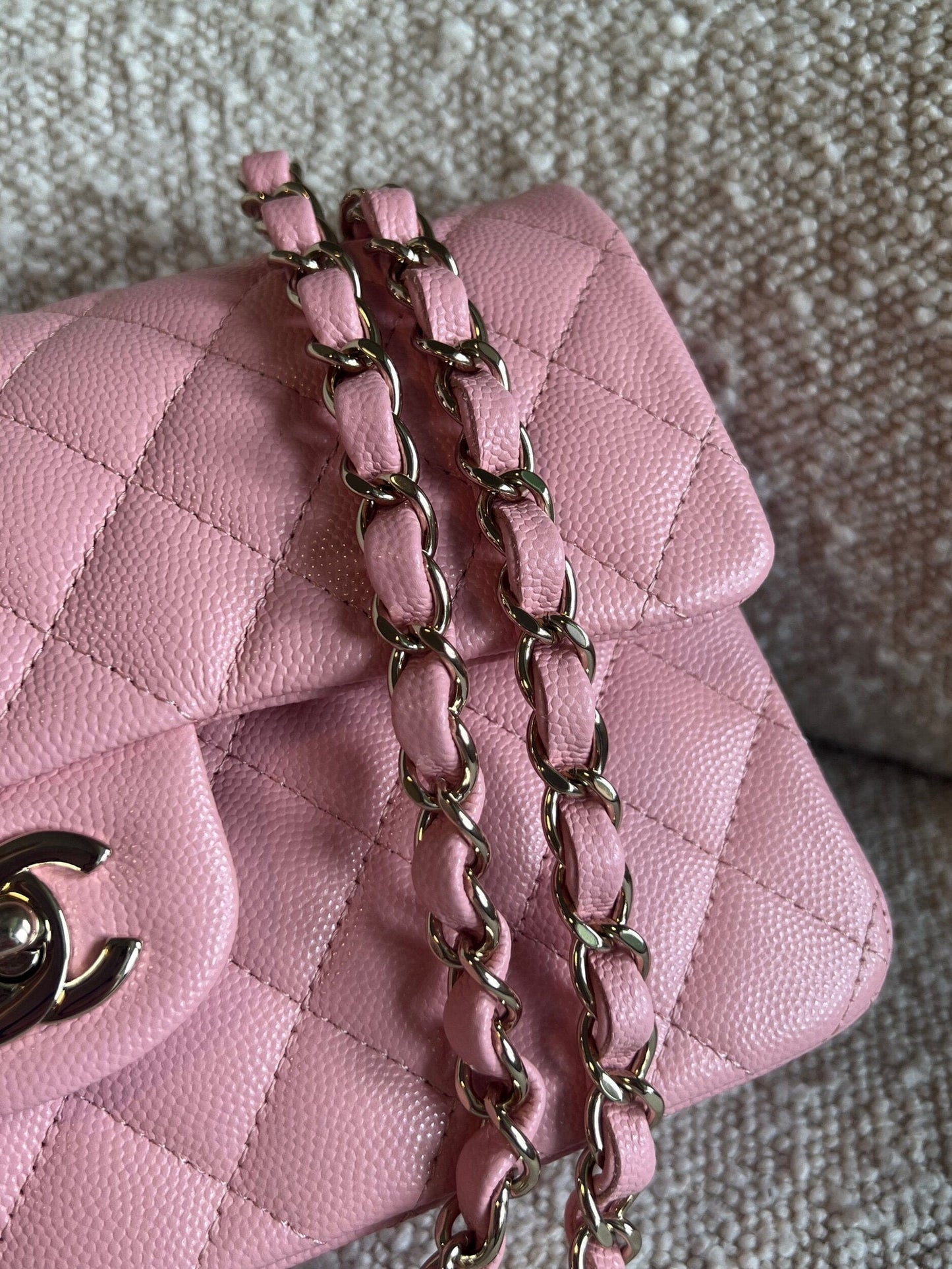 22C Sakura Pink Caviar Quilted Classic Flap Small LGHW