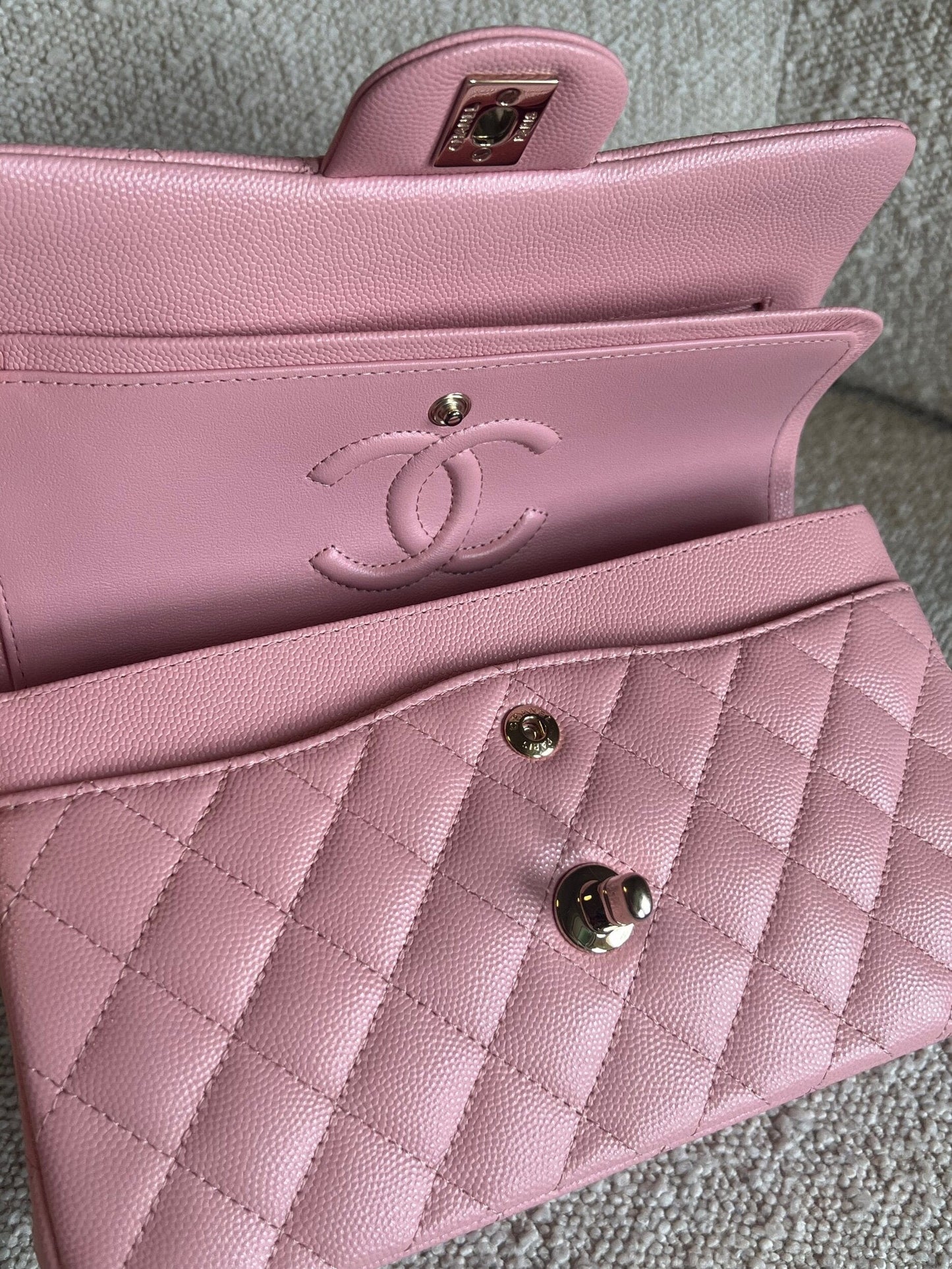 22C Sakura Pink Caviar Quilted Classic Flap Small LGHW