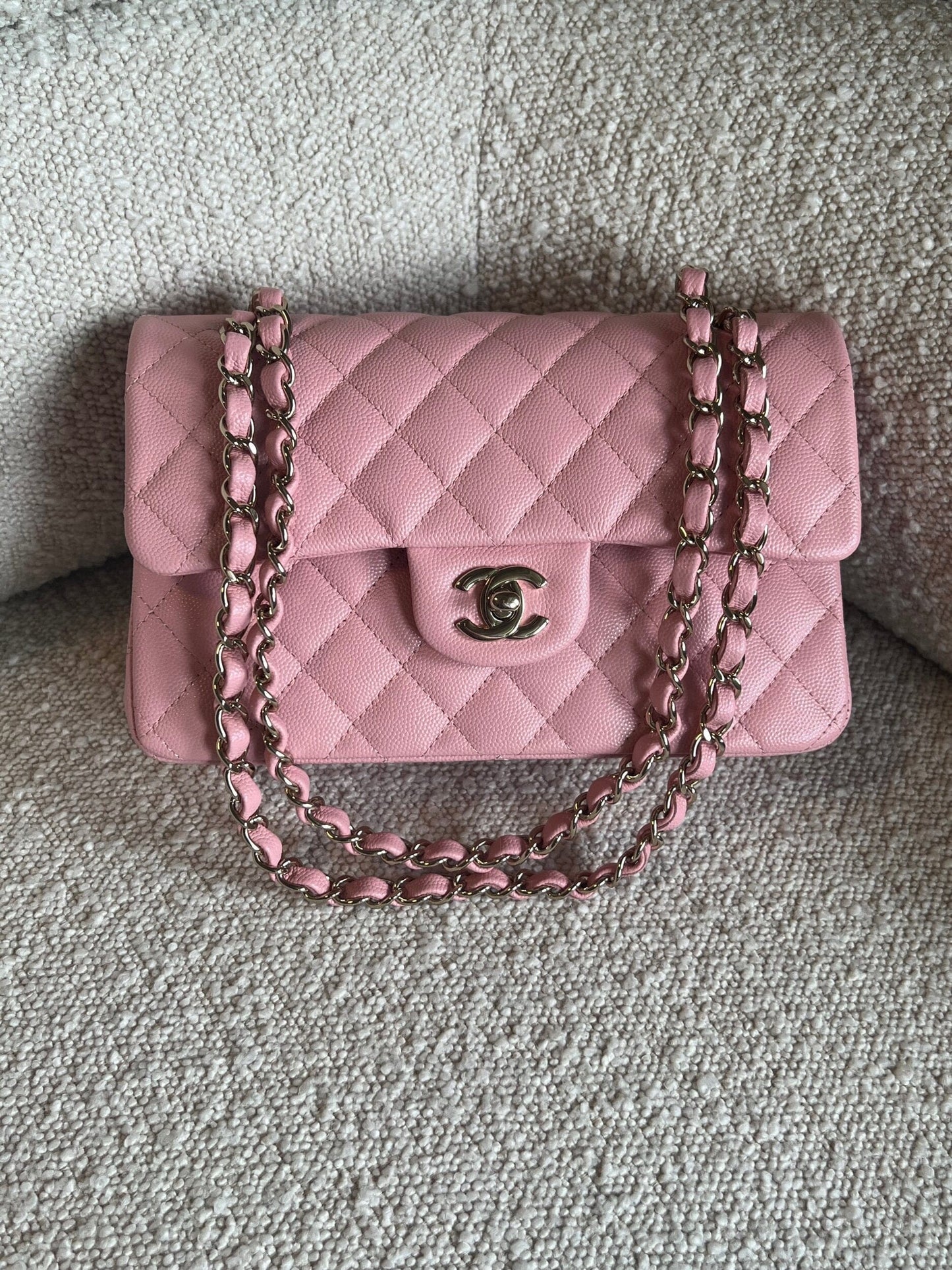 22C Sakura Pink Caviar Quilted Classic Flap Small LGHW